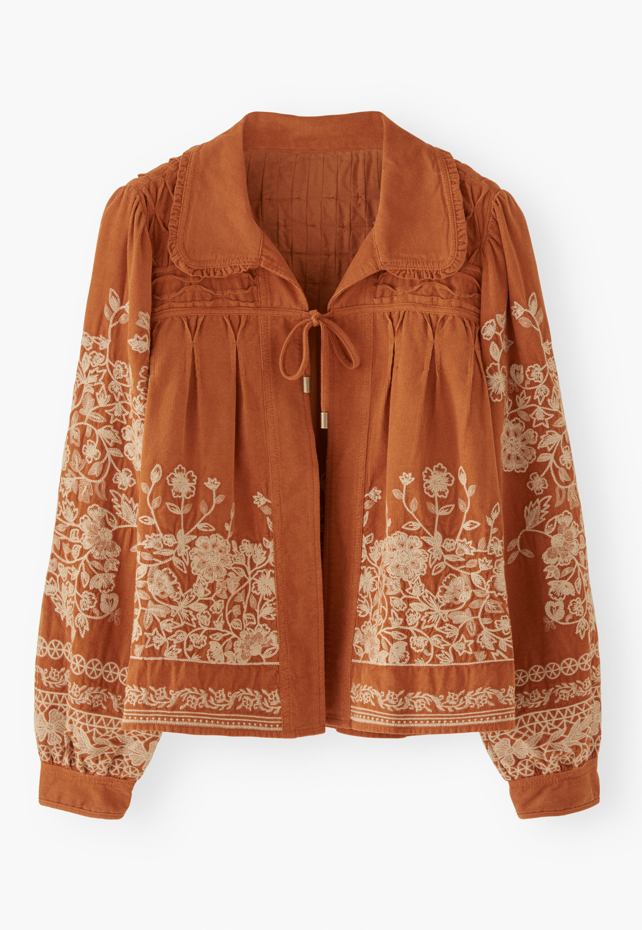 Embroidered cord jacket, Rust, large