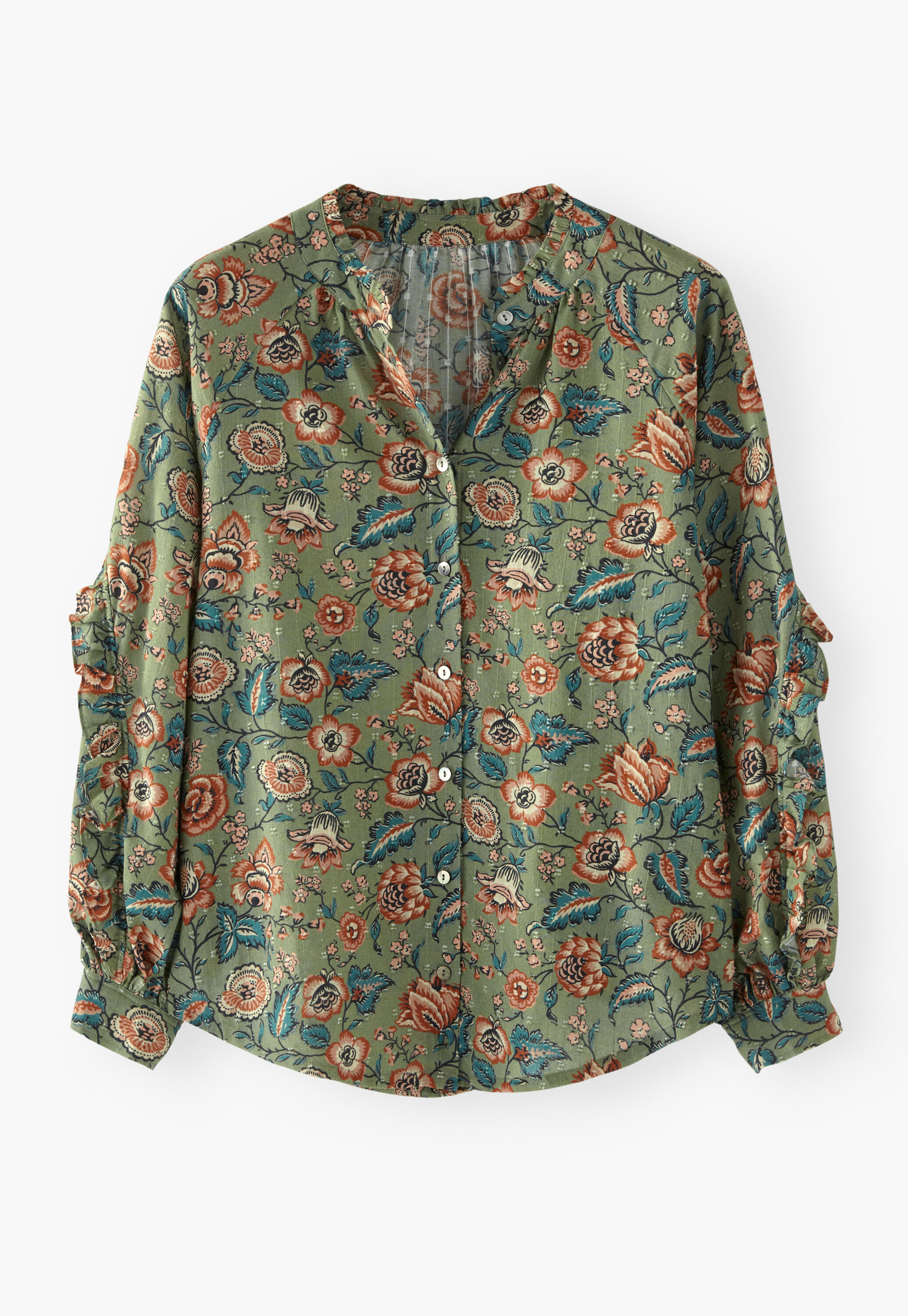 Printed Swiss-dot blouse, Olive scarlet, large