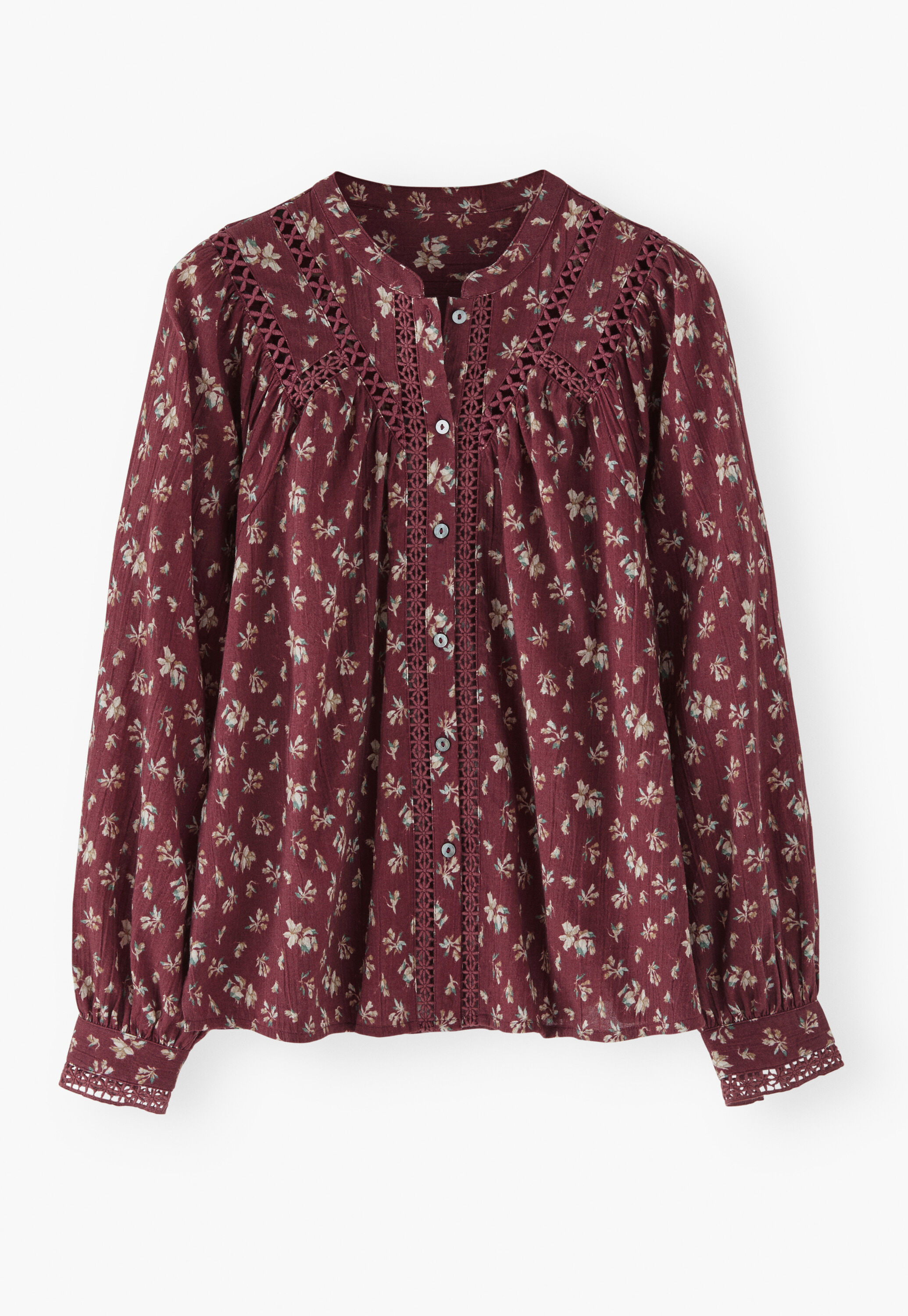 Printed gauze blouse, Wine, large
