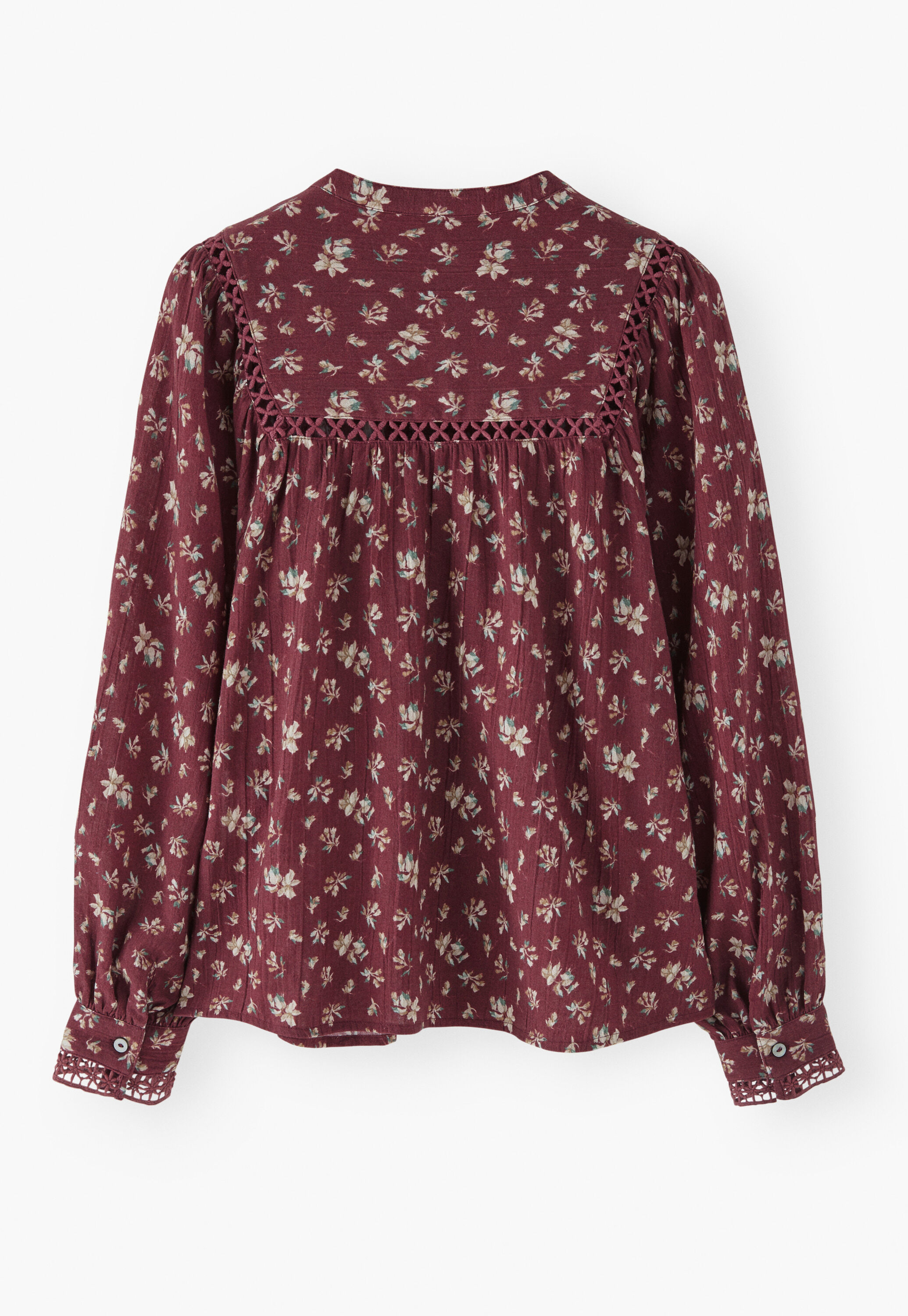 Printed gauze blouse, Wine, large