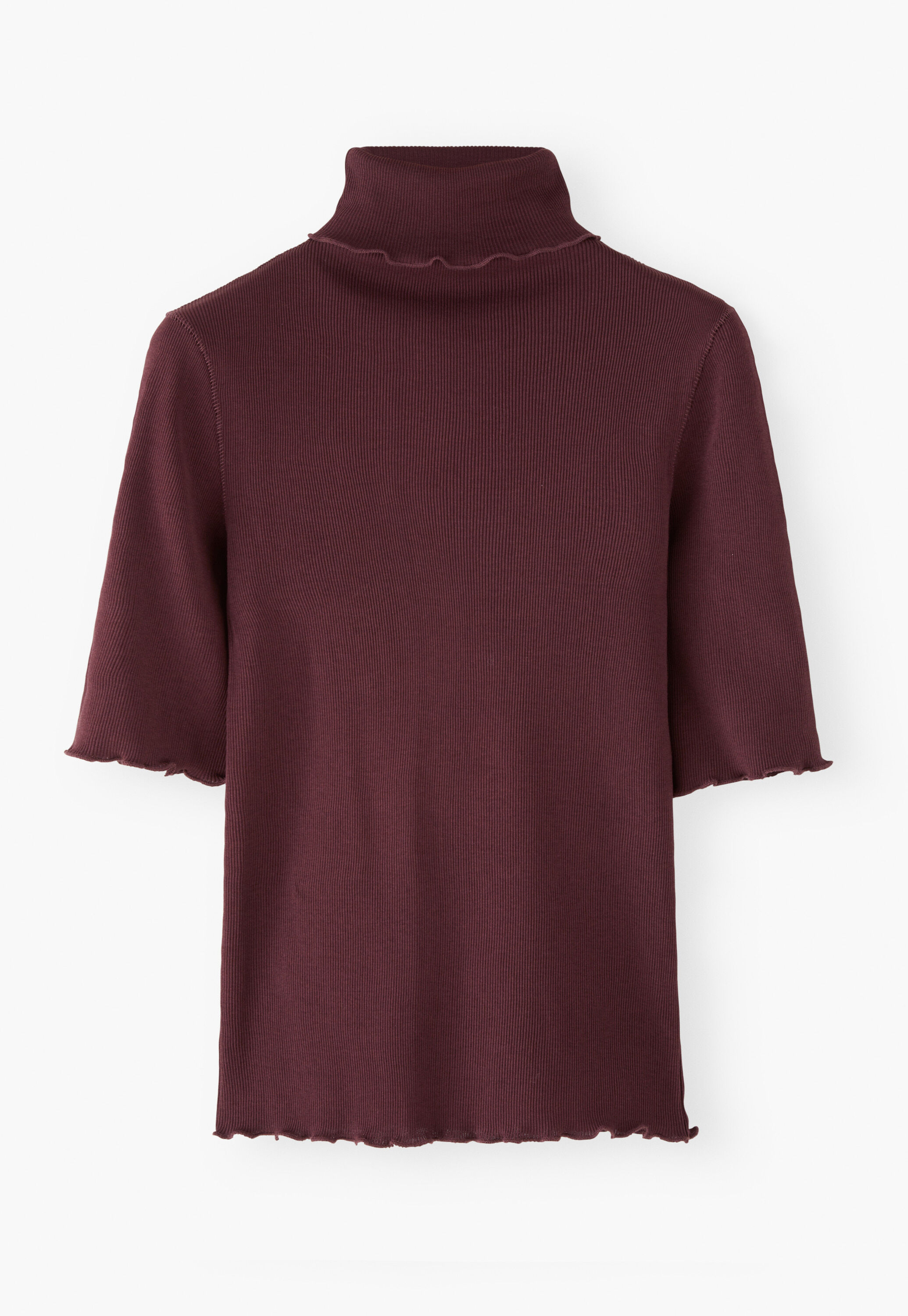 Ribbed roll-neck top, Wine, large