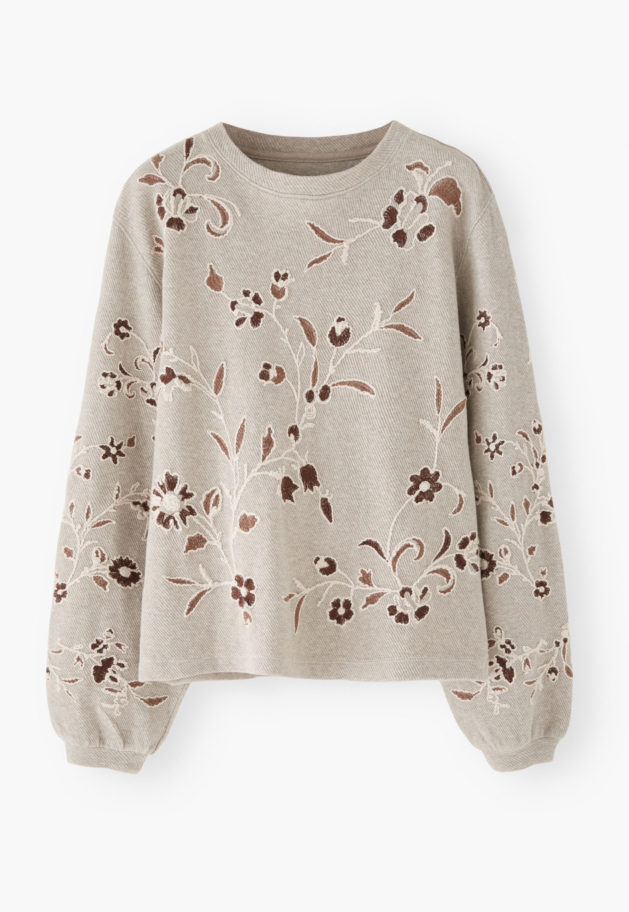 Embroidered jersey top, Light taupe, large