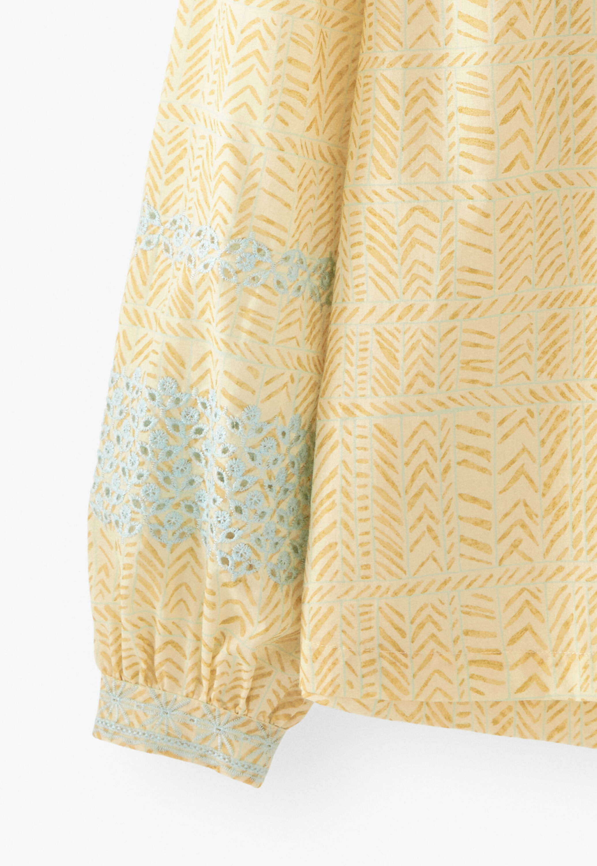 Print and broderie blouse, Soft sand, large