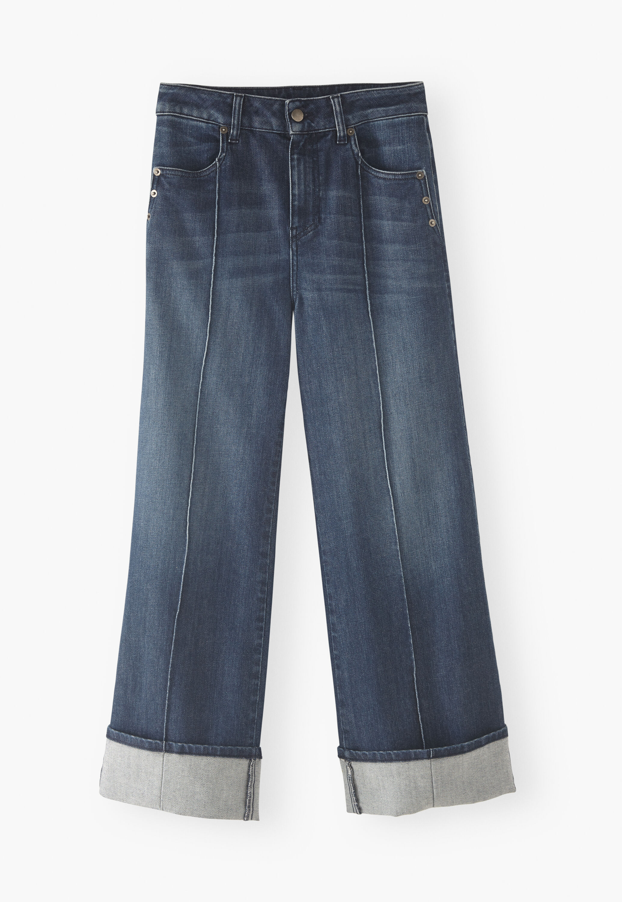 Straight turned-up-hem jeans