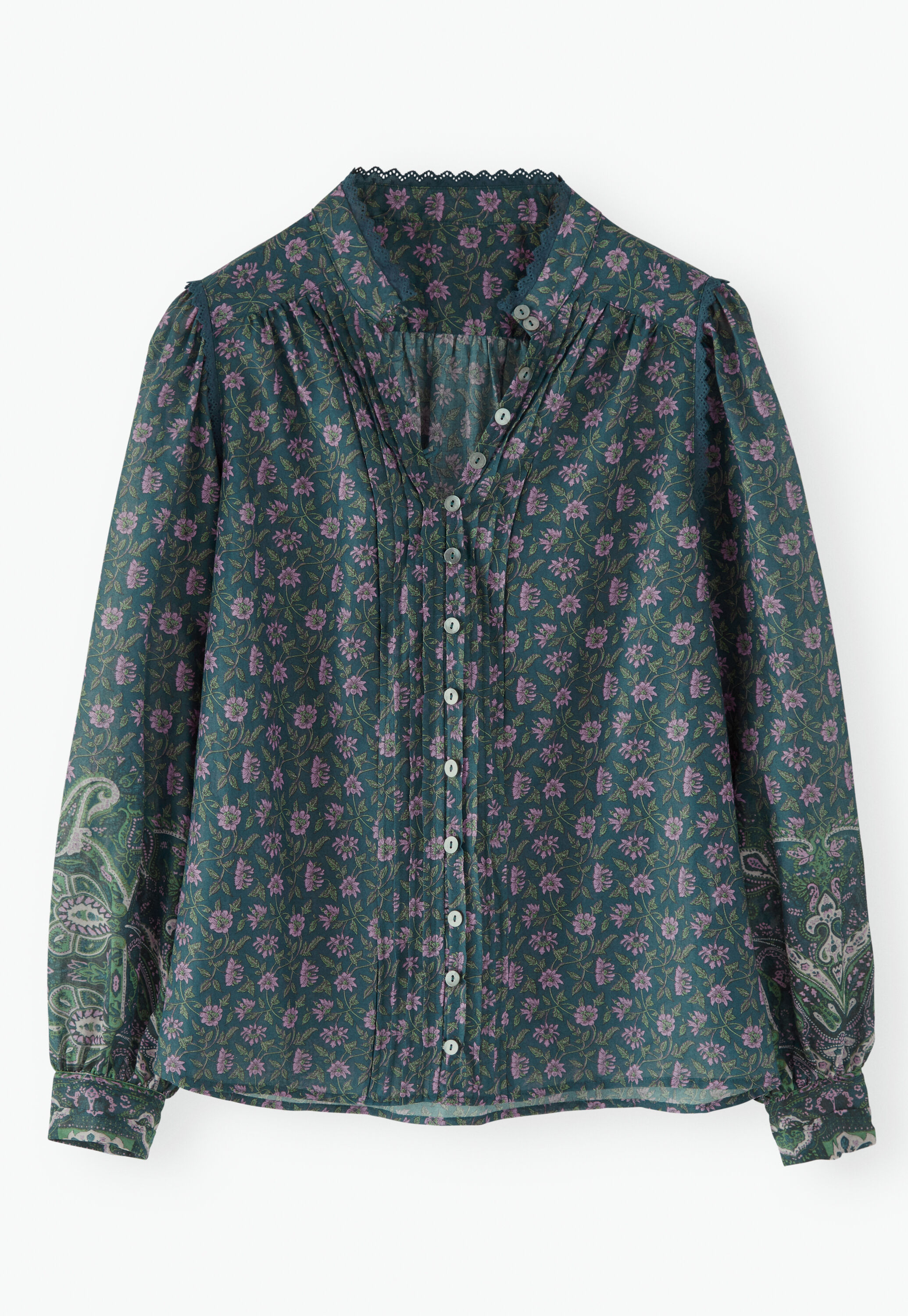 Printed pleat-detail blouse