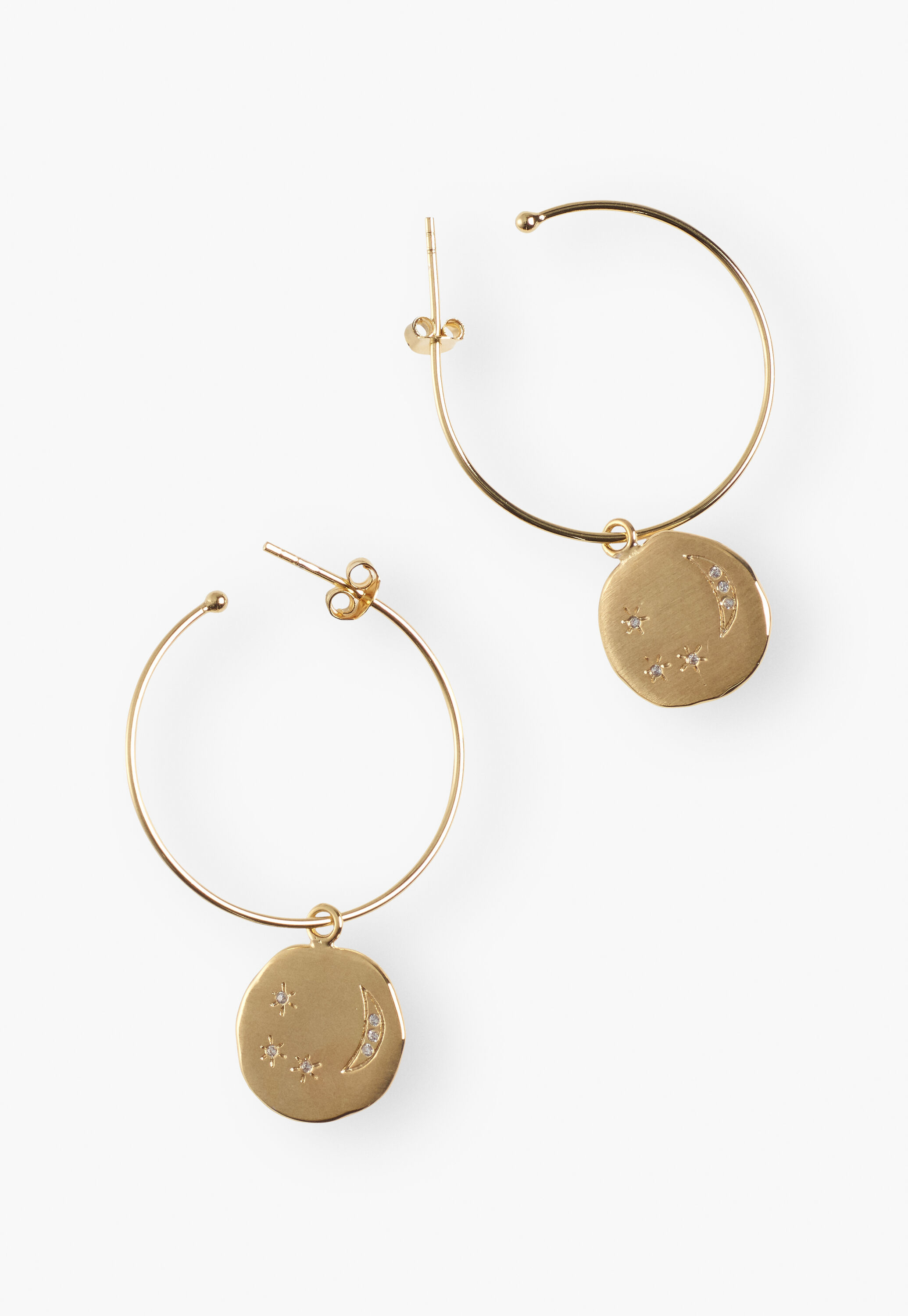 Moons-and-stars pendant hoop earrings