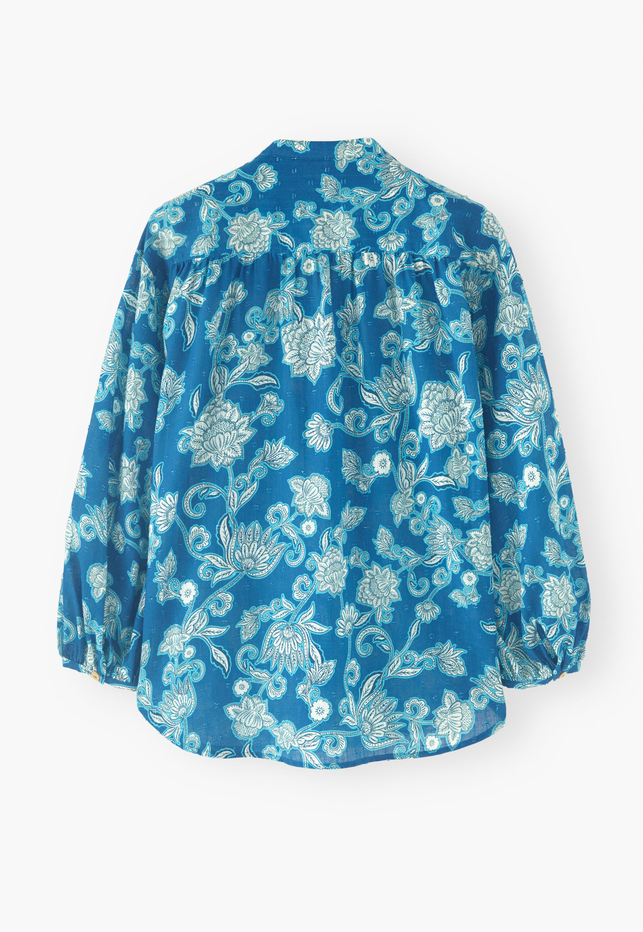 Collarless printed blouse