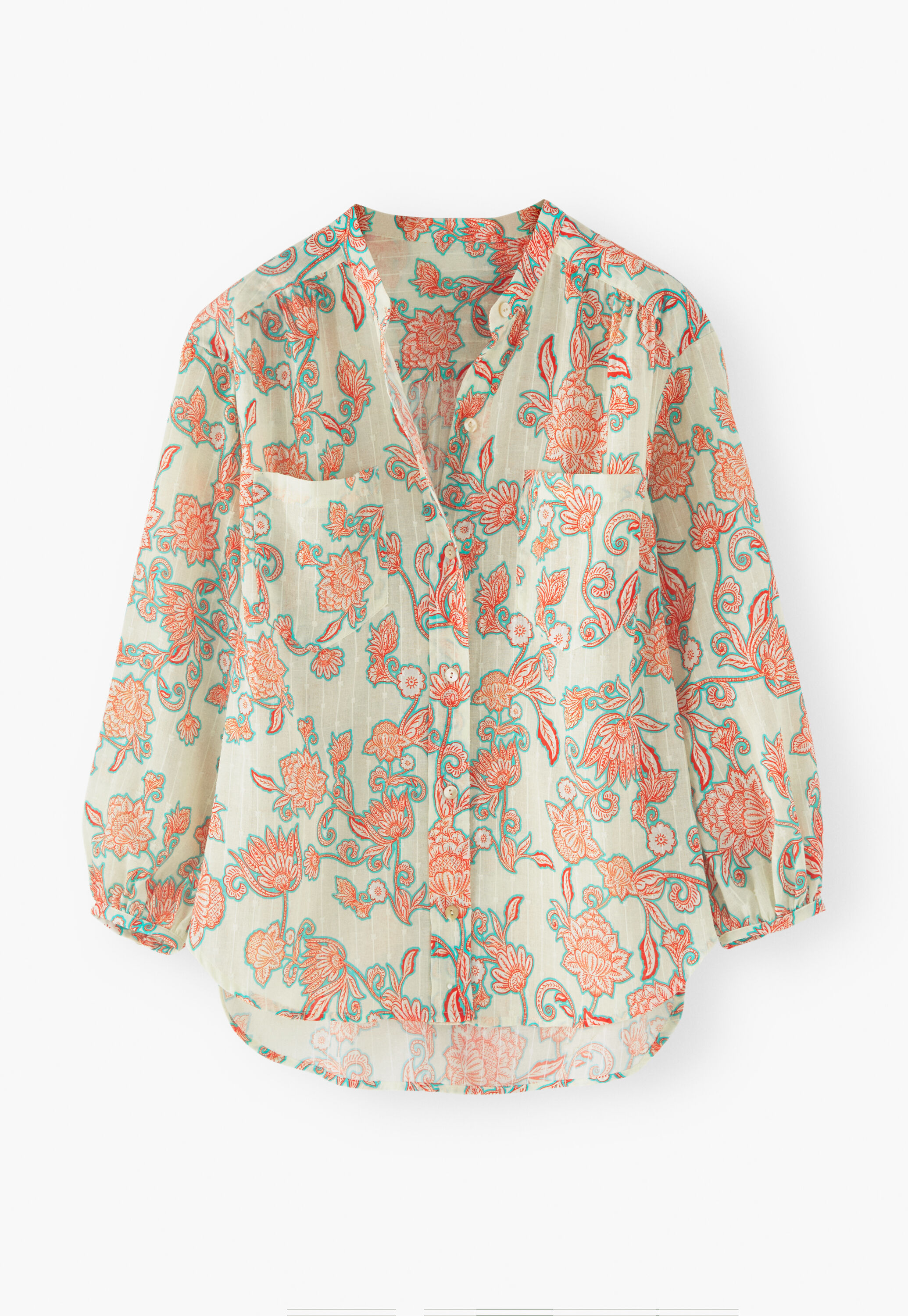 Collarless printed blouse