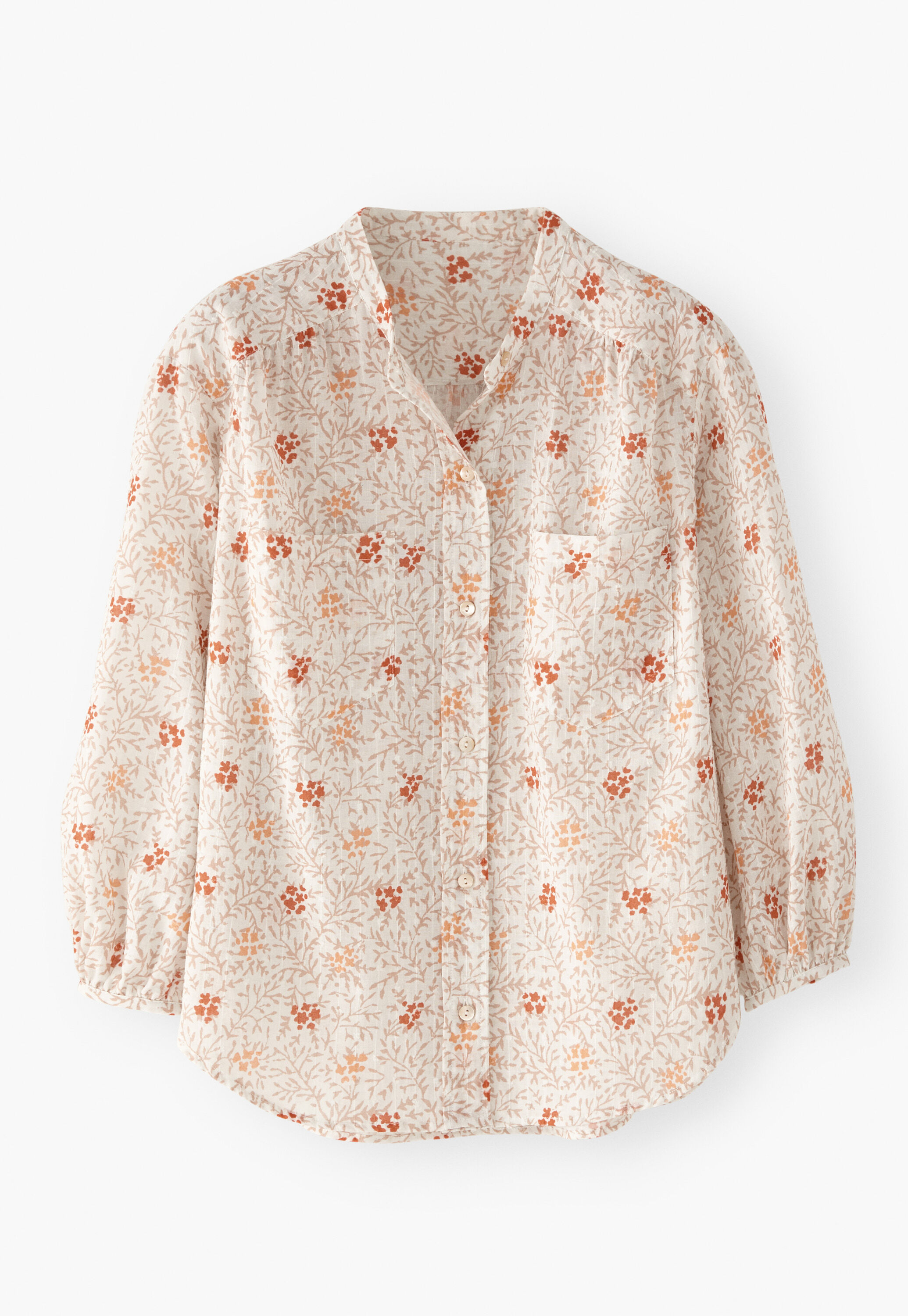 Collarless printed blouse