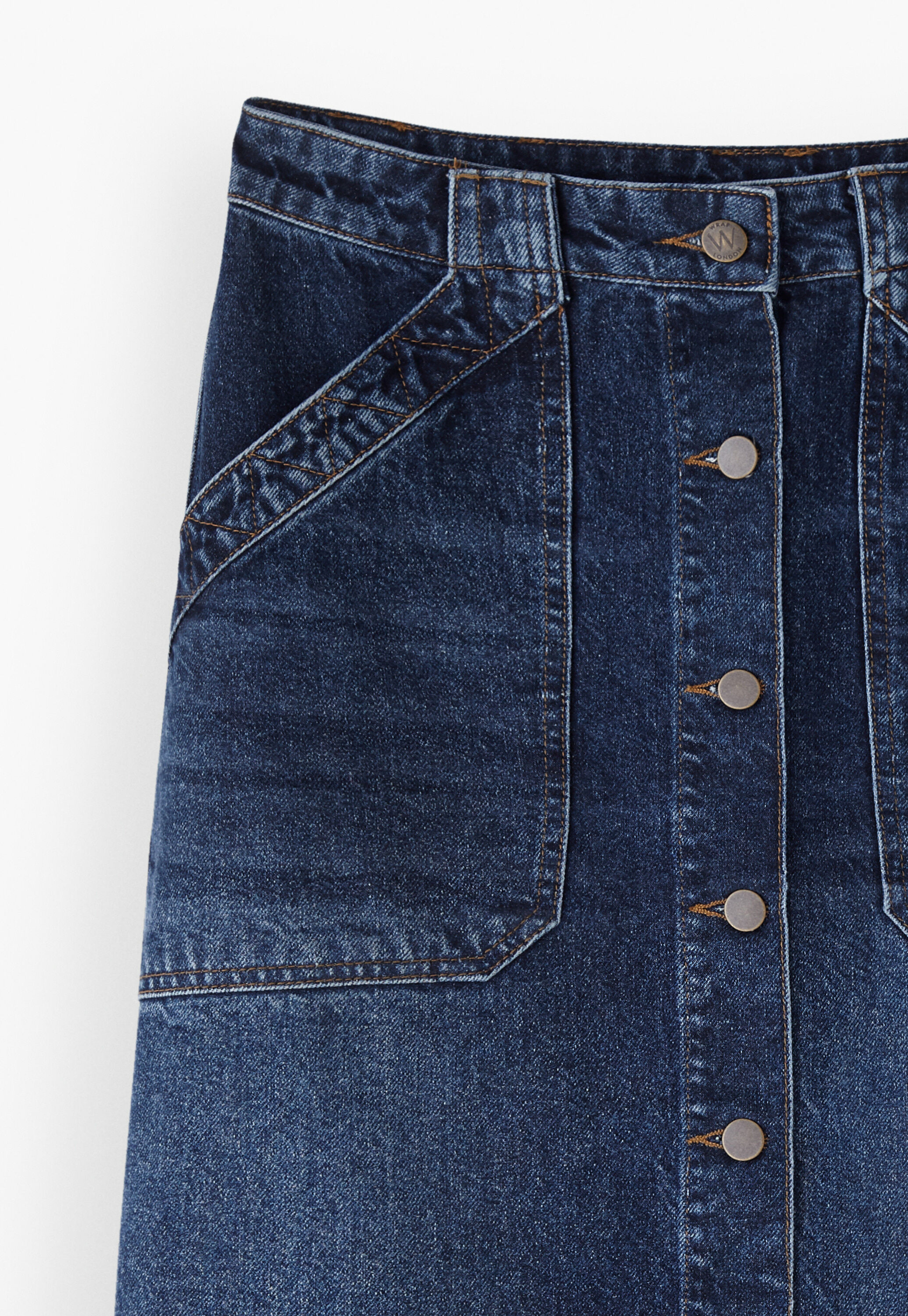 Denim button-front skirt