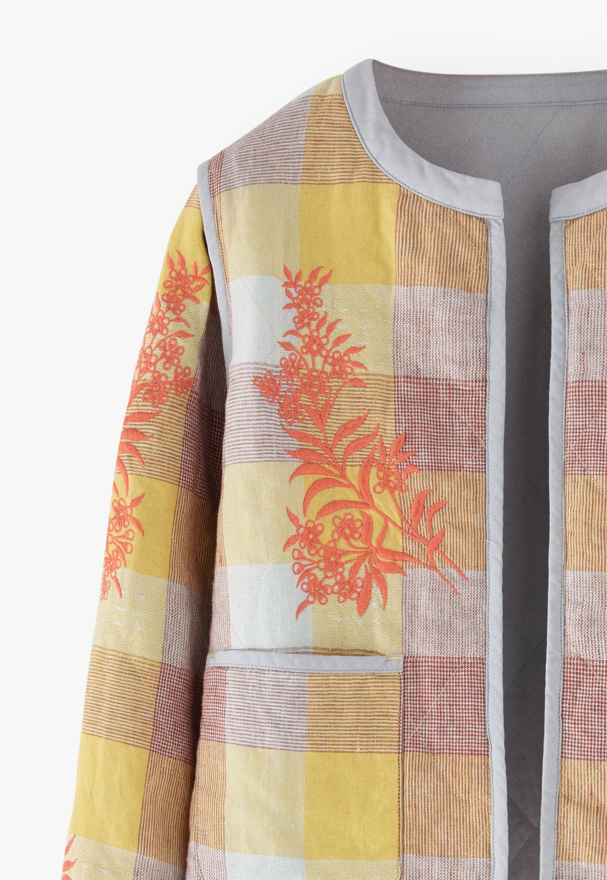 Embroidered gingham jacket, Yellow brick, large