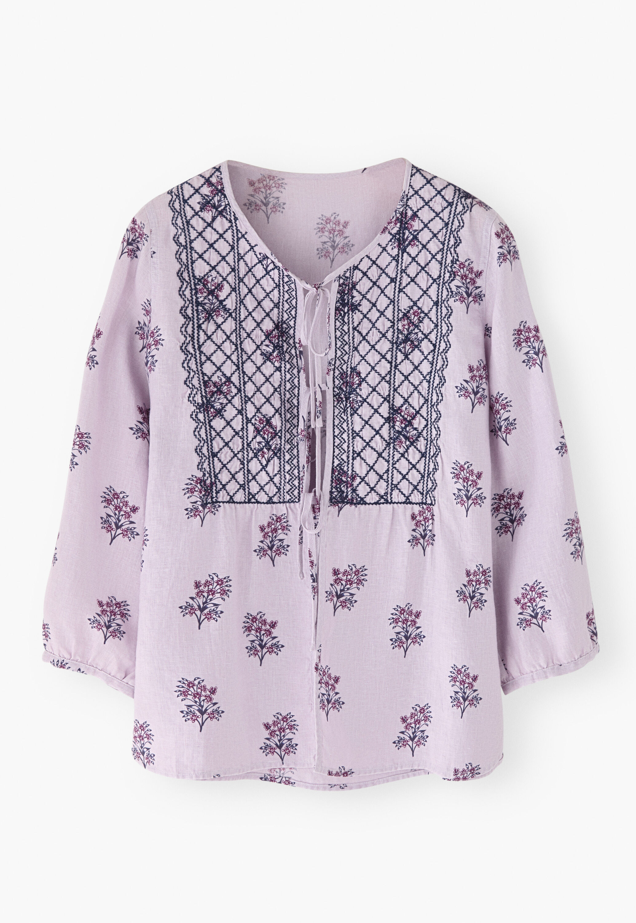 Tie-front print blouse