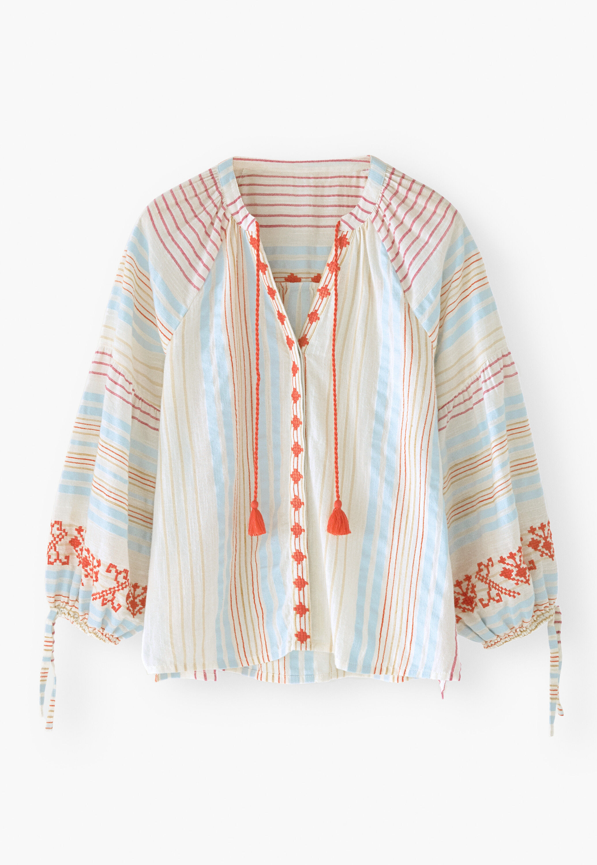 Embroidered striped blouse