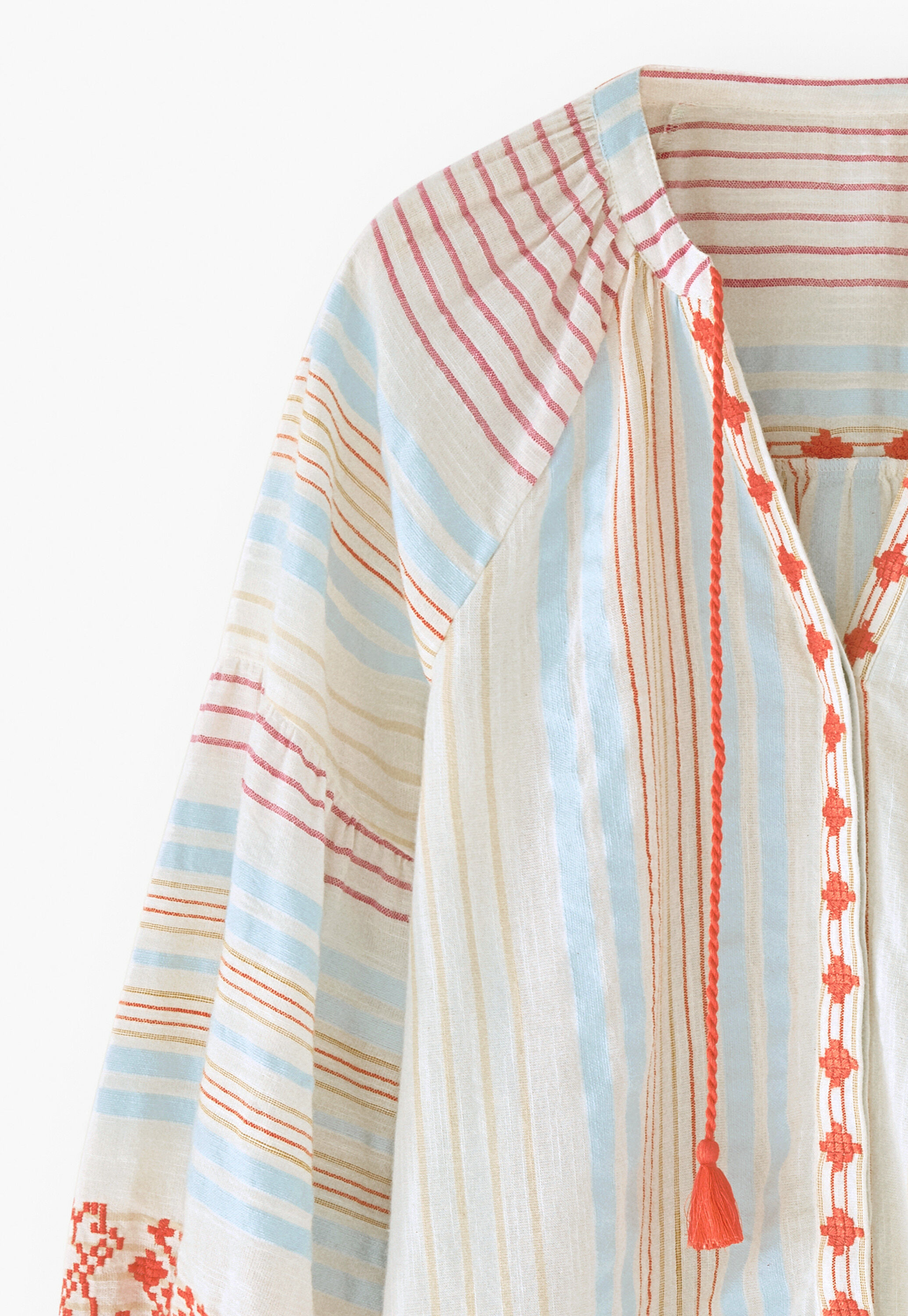 Embroidered striped blouse