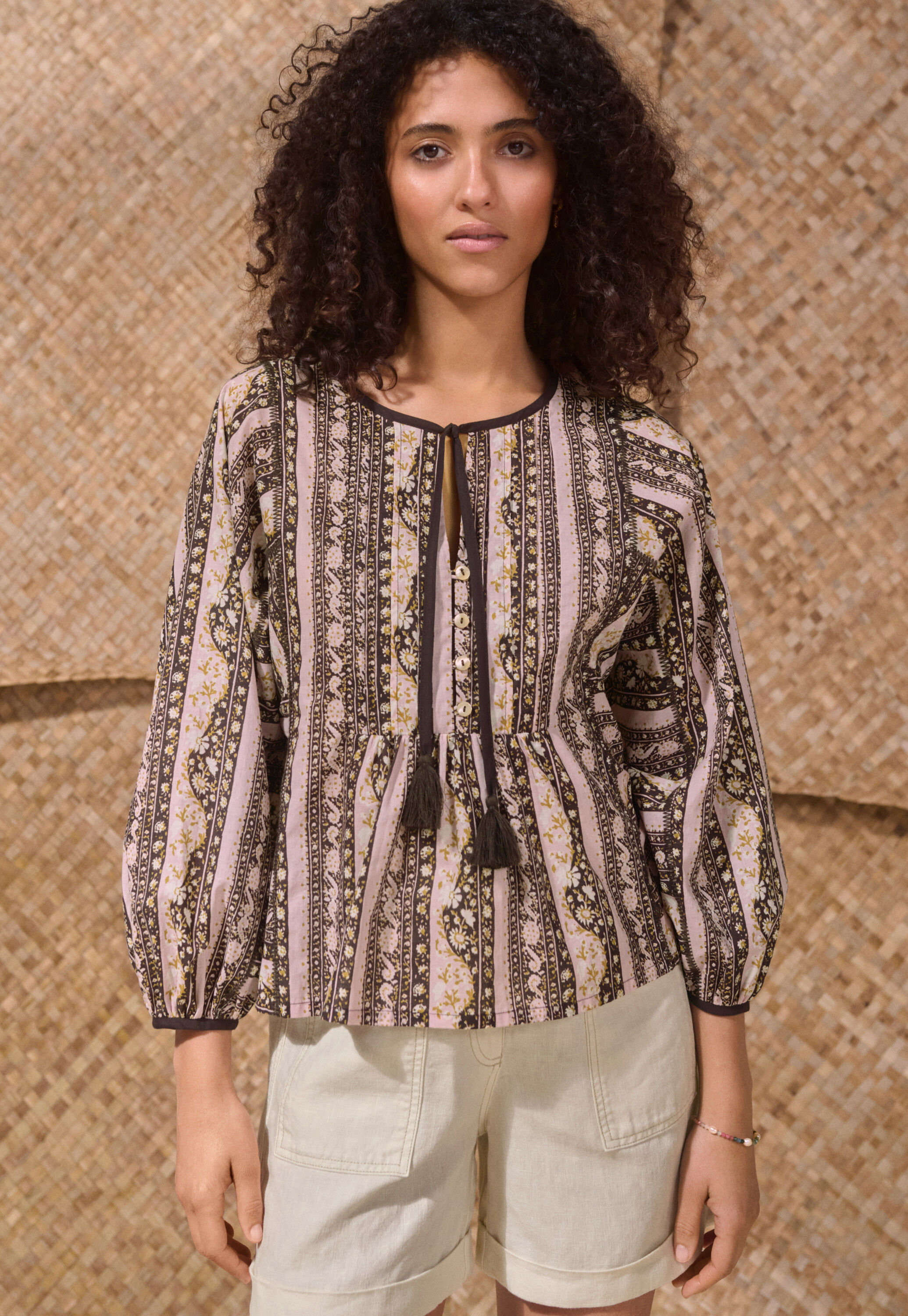 Printed gathered blouse