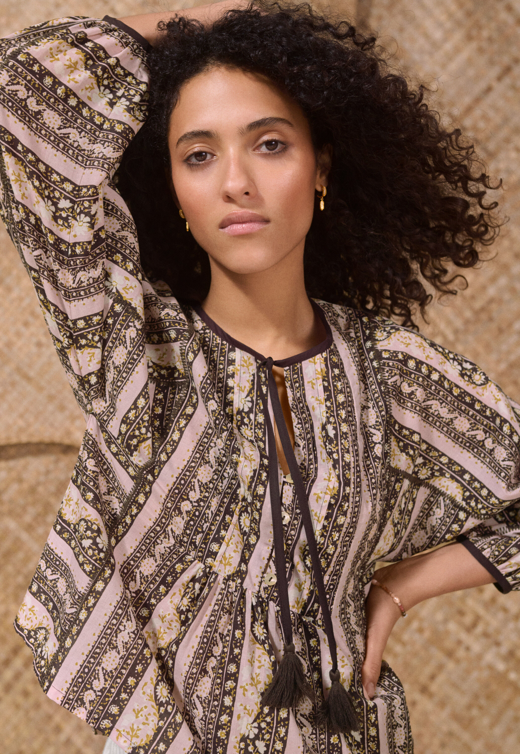 Printed gathered blouse