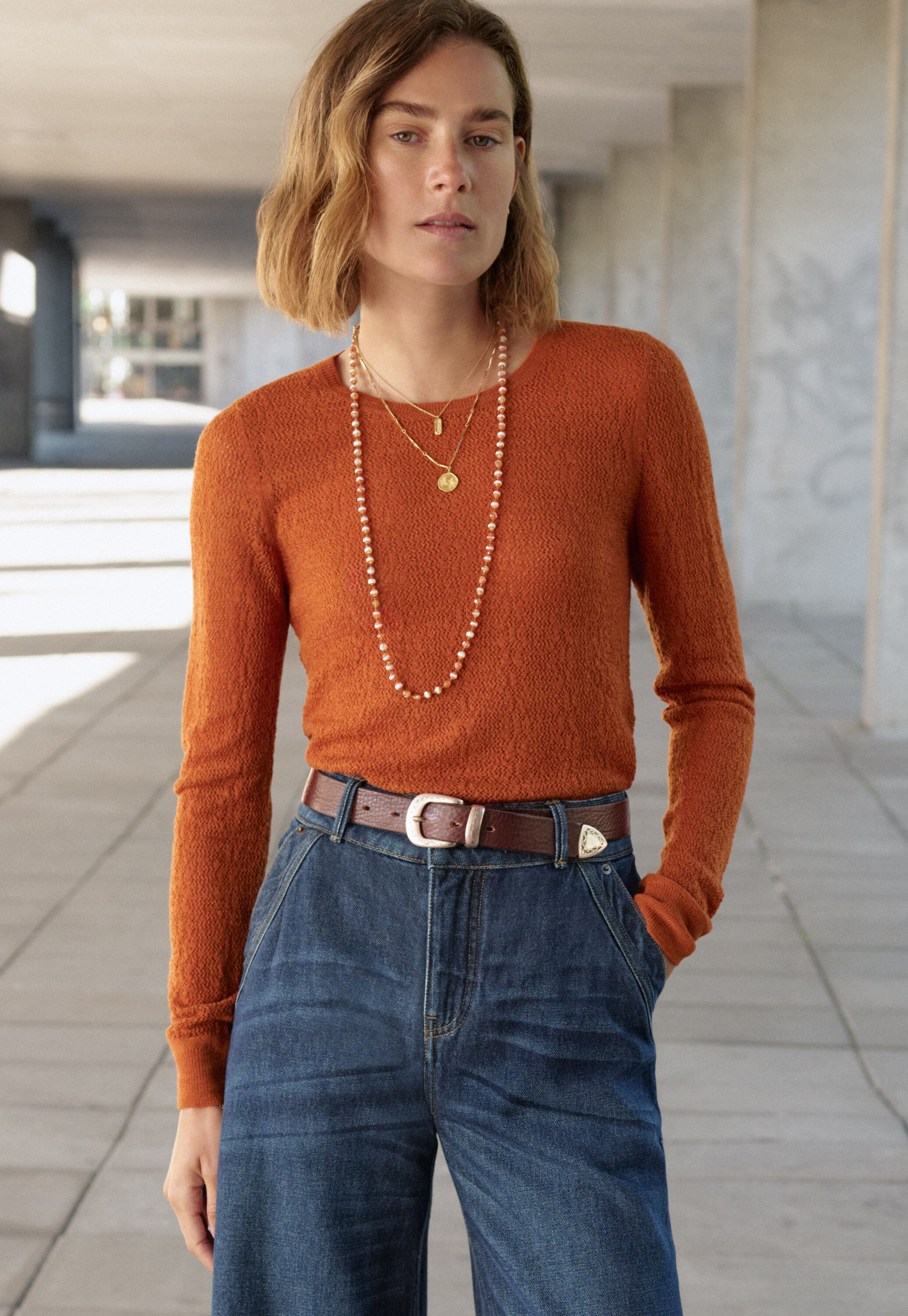 Lace-knit sweater