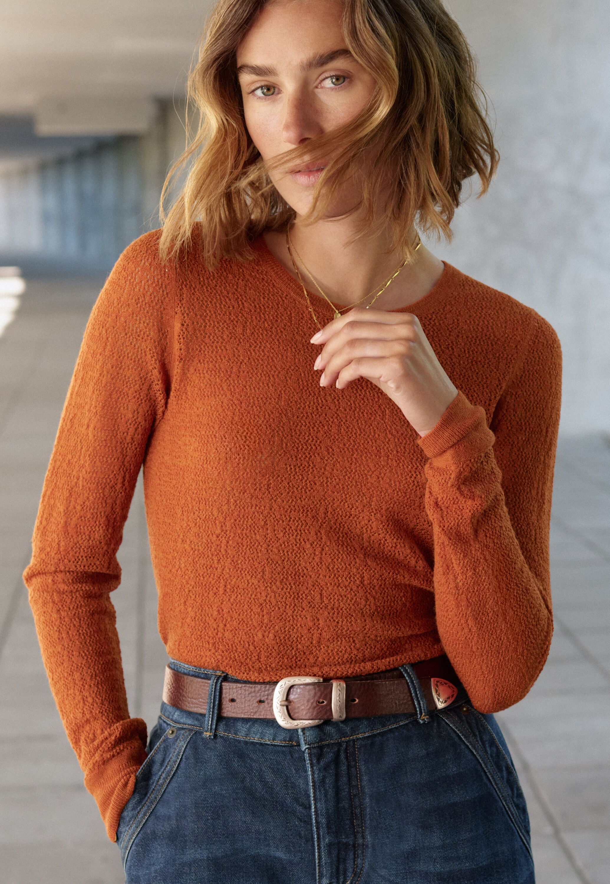 Lace-knit sweater