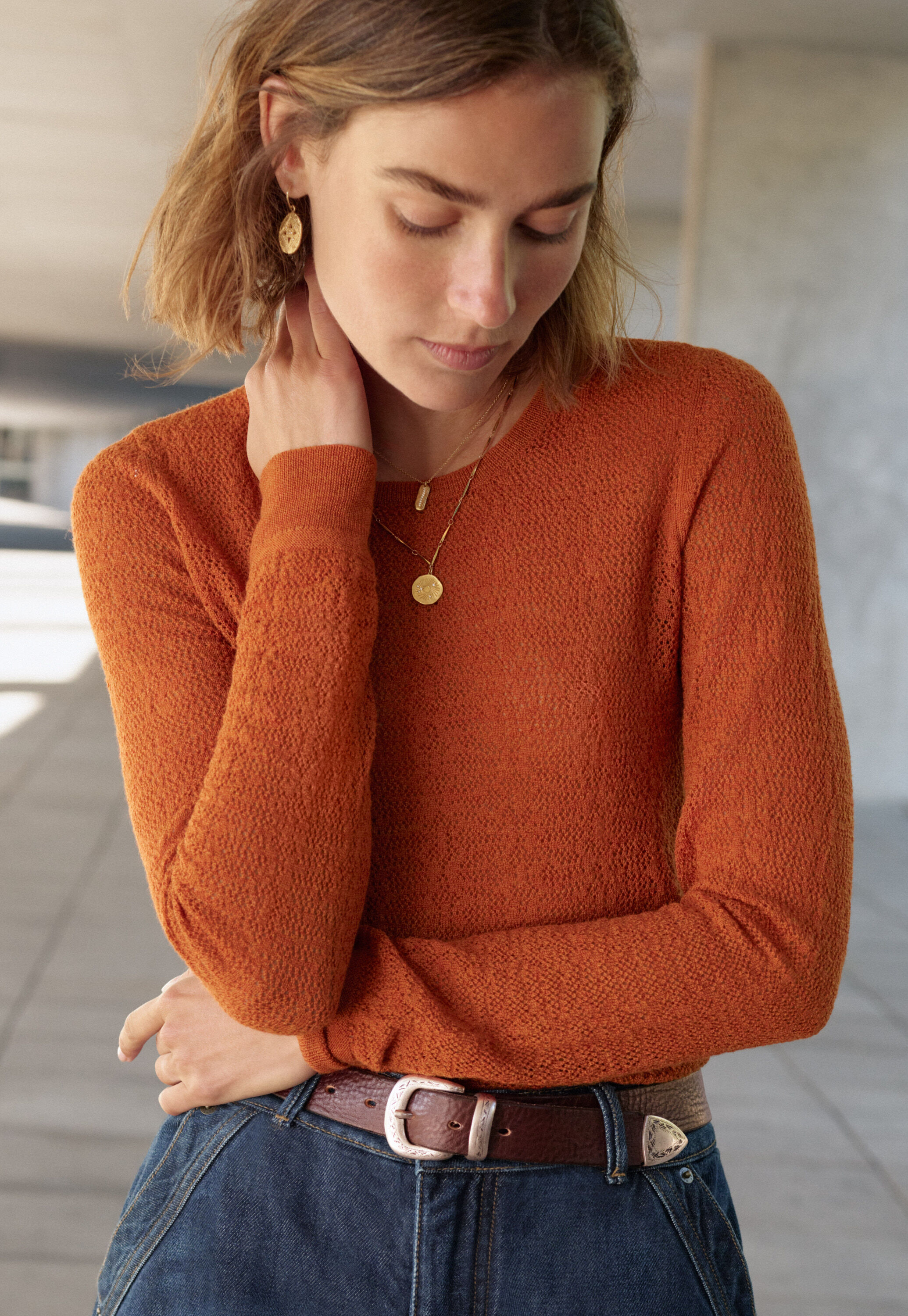 Lace-knit sweater