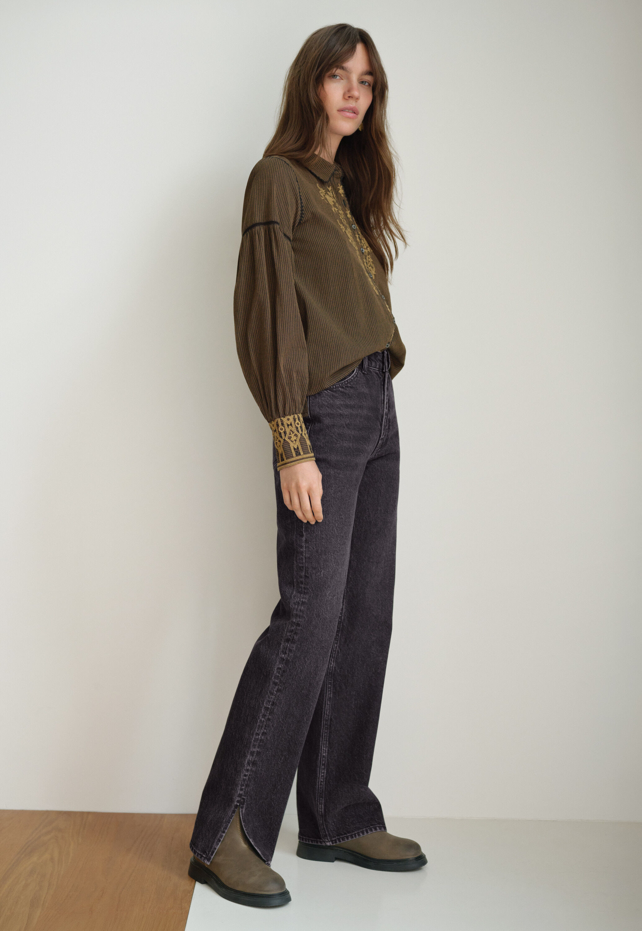 Embroidered self-stripe blouse