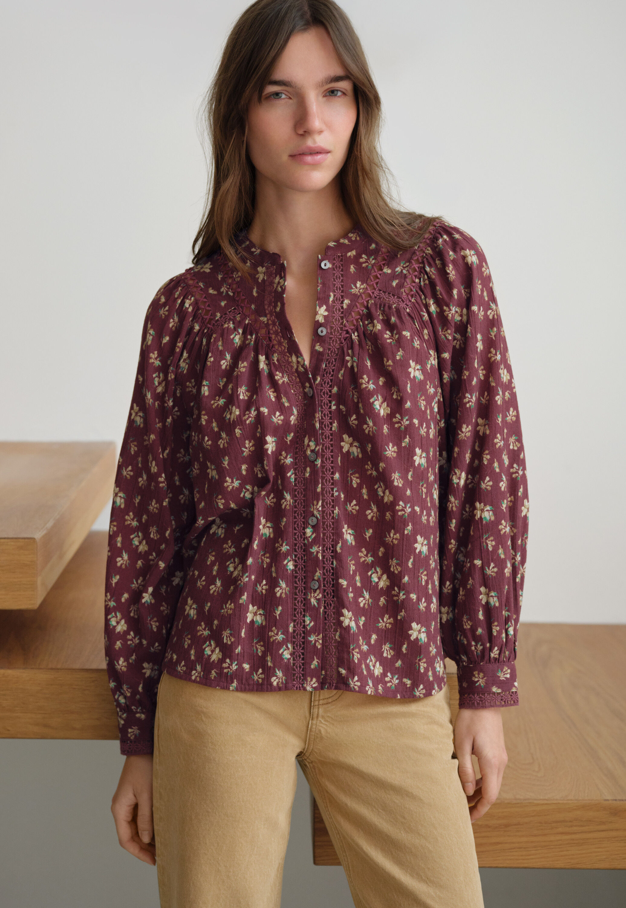 Printed gauze blouse