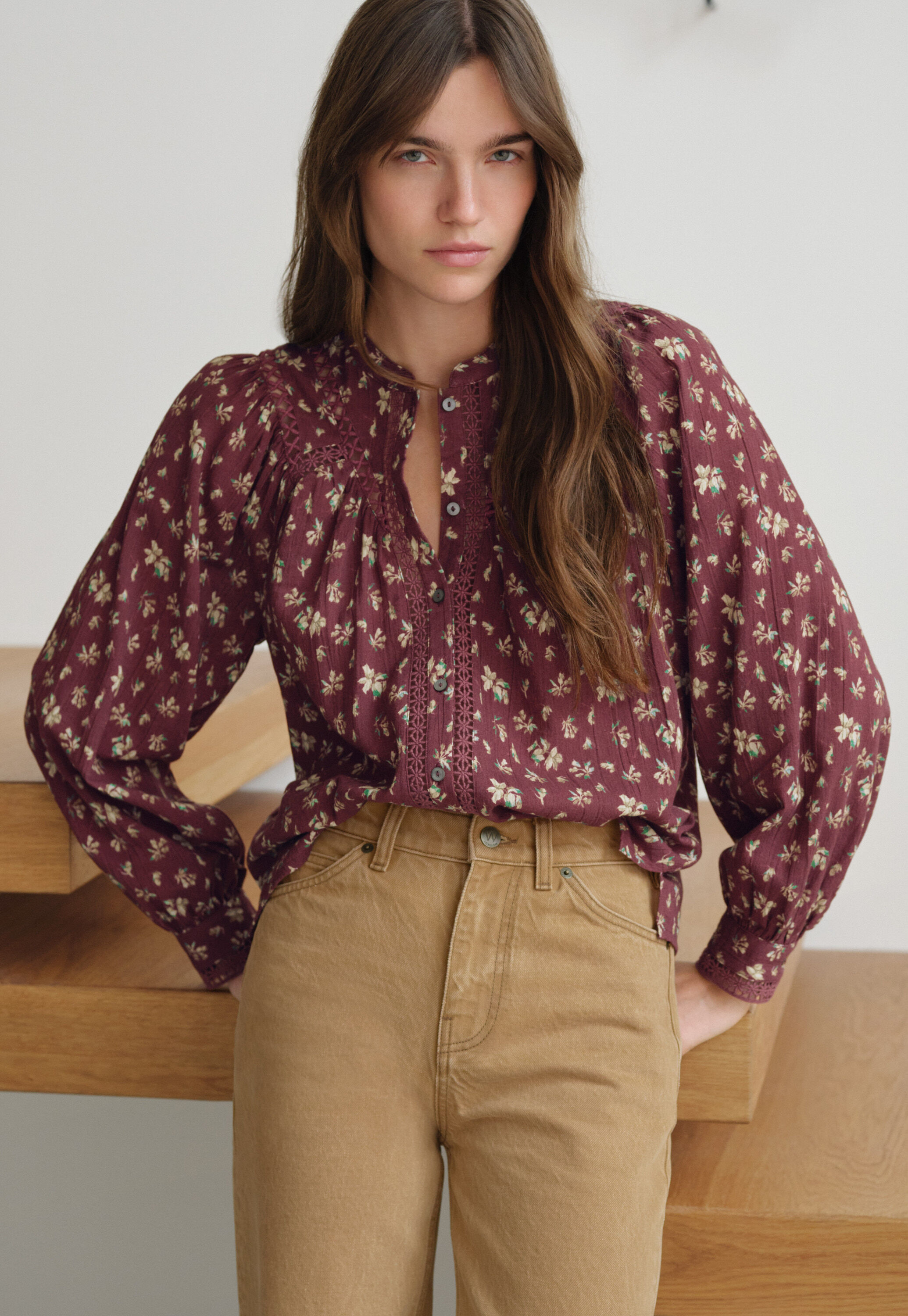 Printed gauze blouse