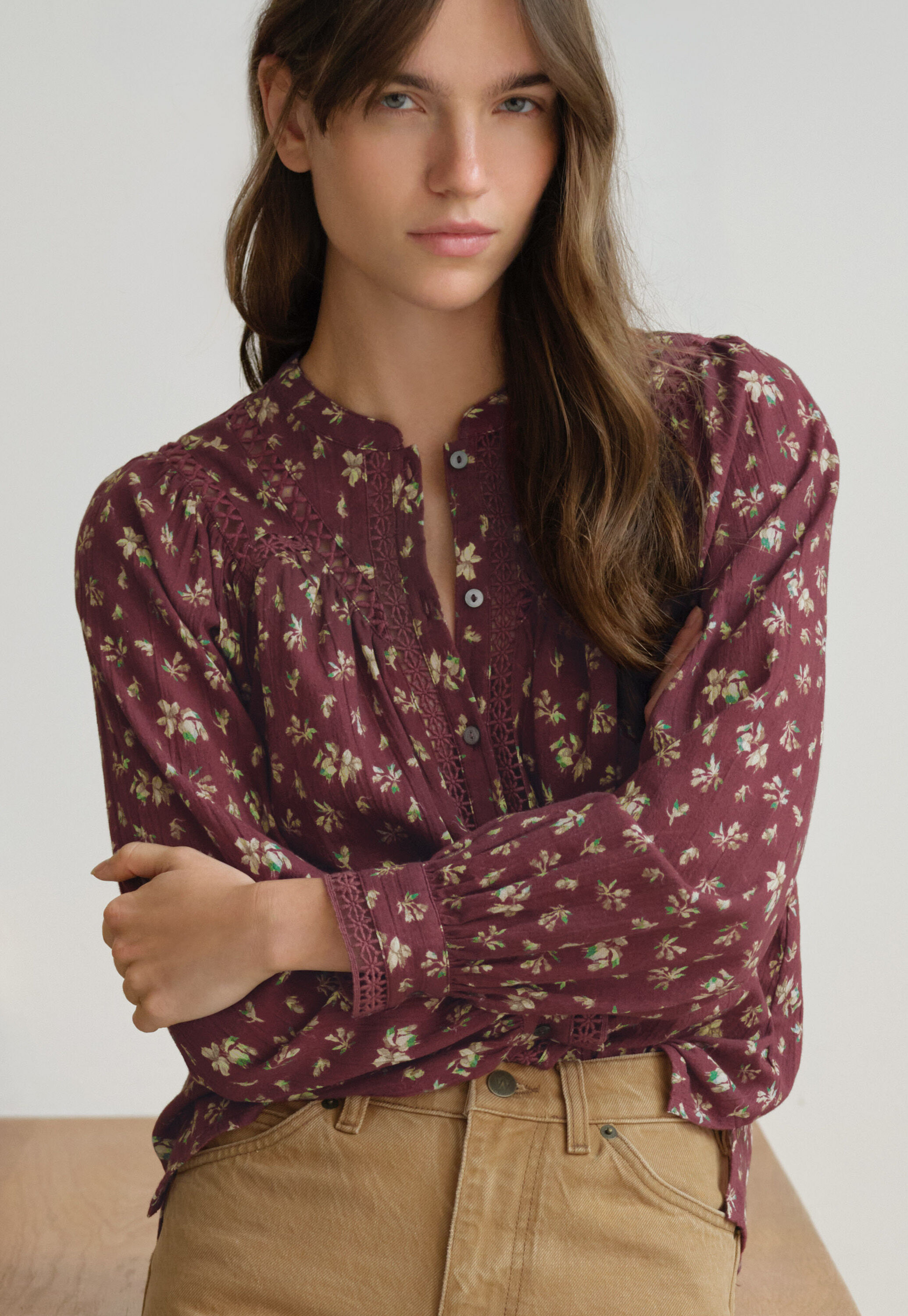 Printed gauze blouse