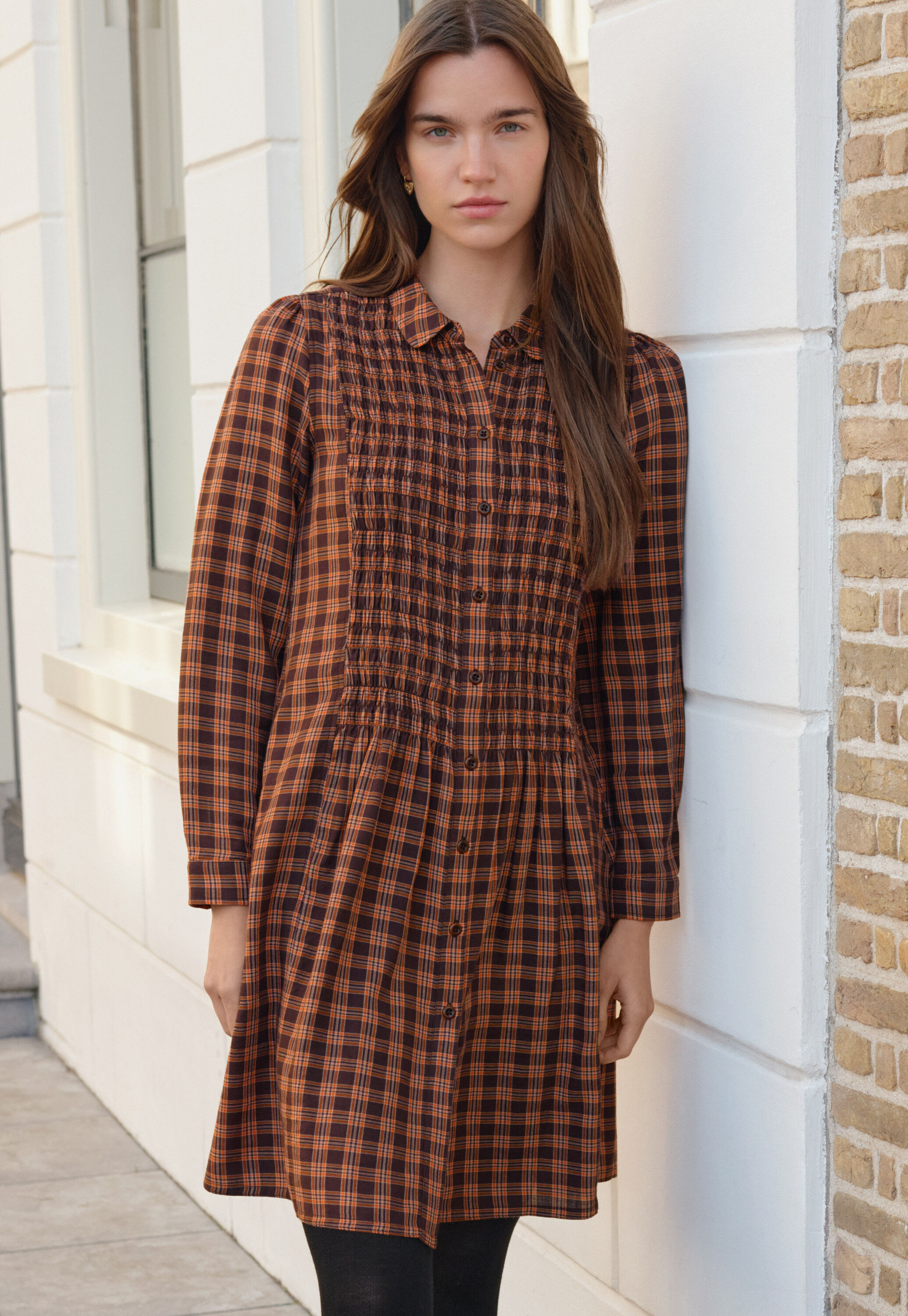 Shirred check dress