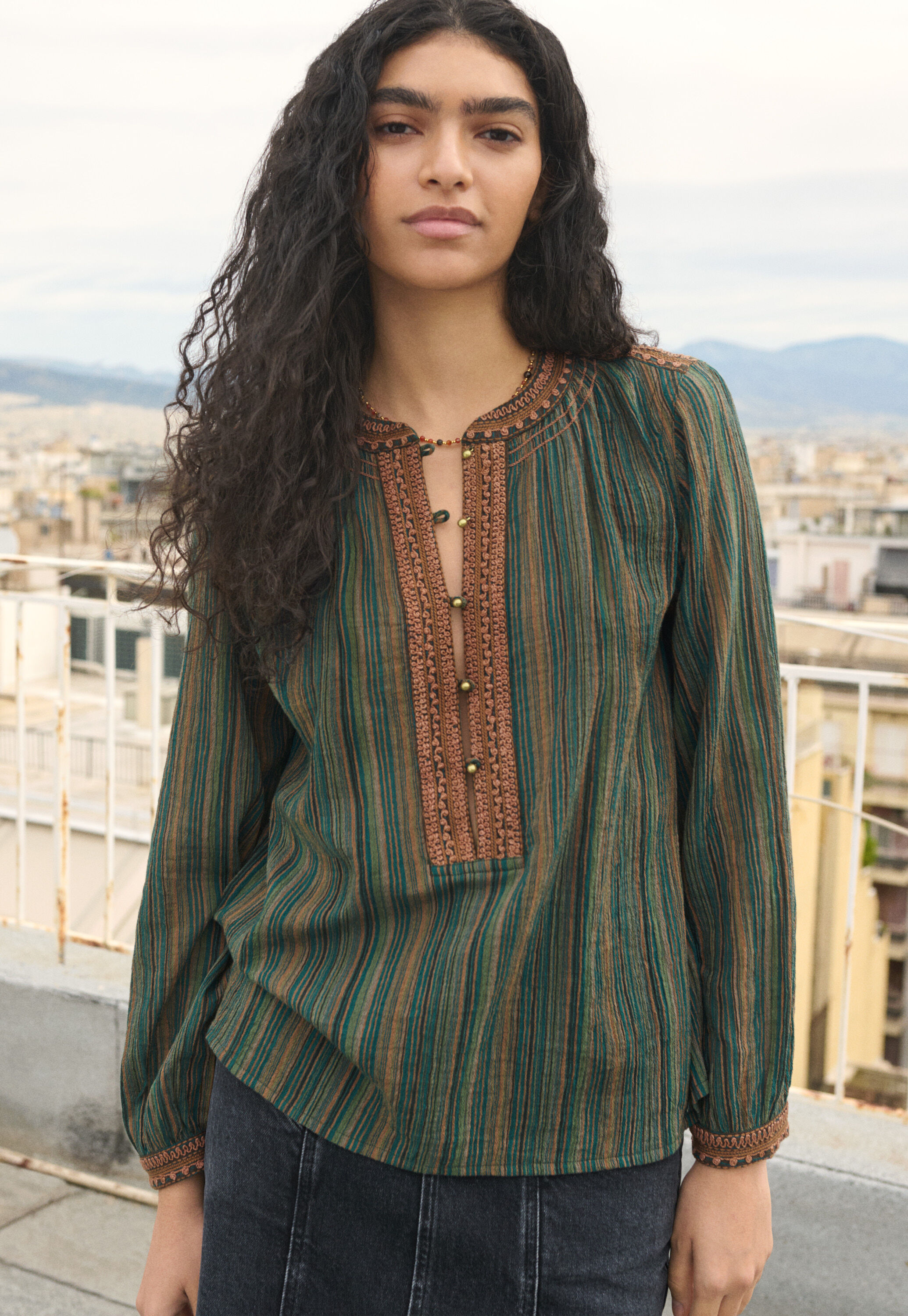 Crinkle stripe blouse