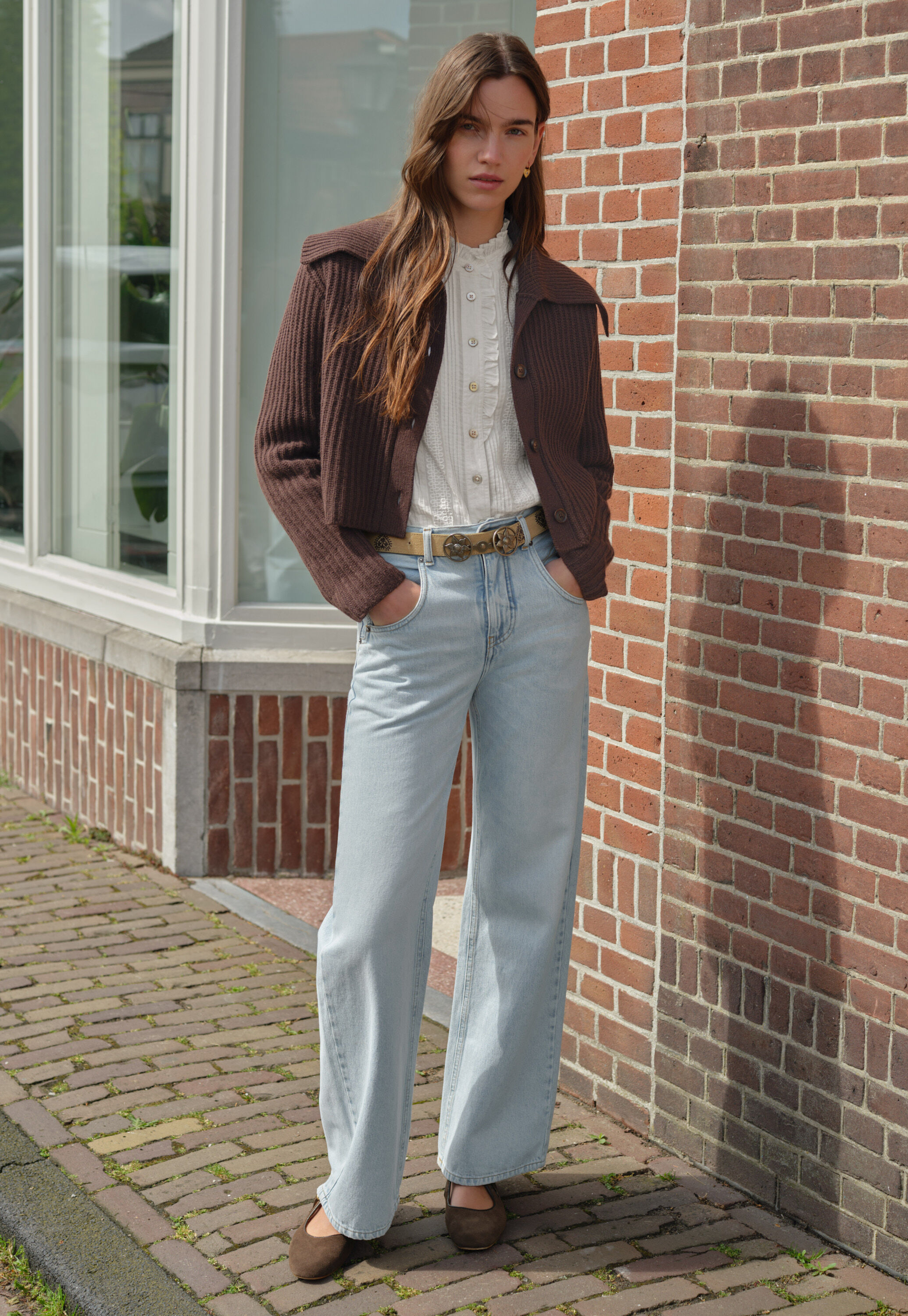 Rib-stitch collared cardigan