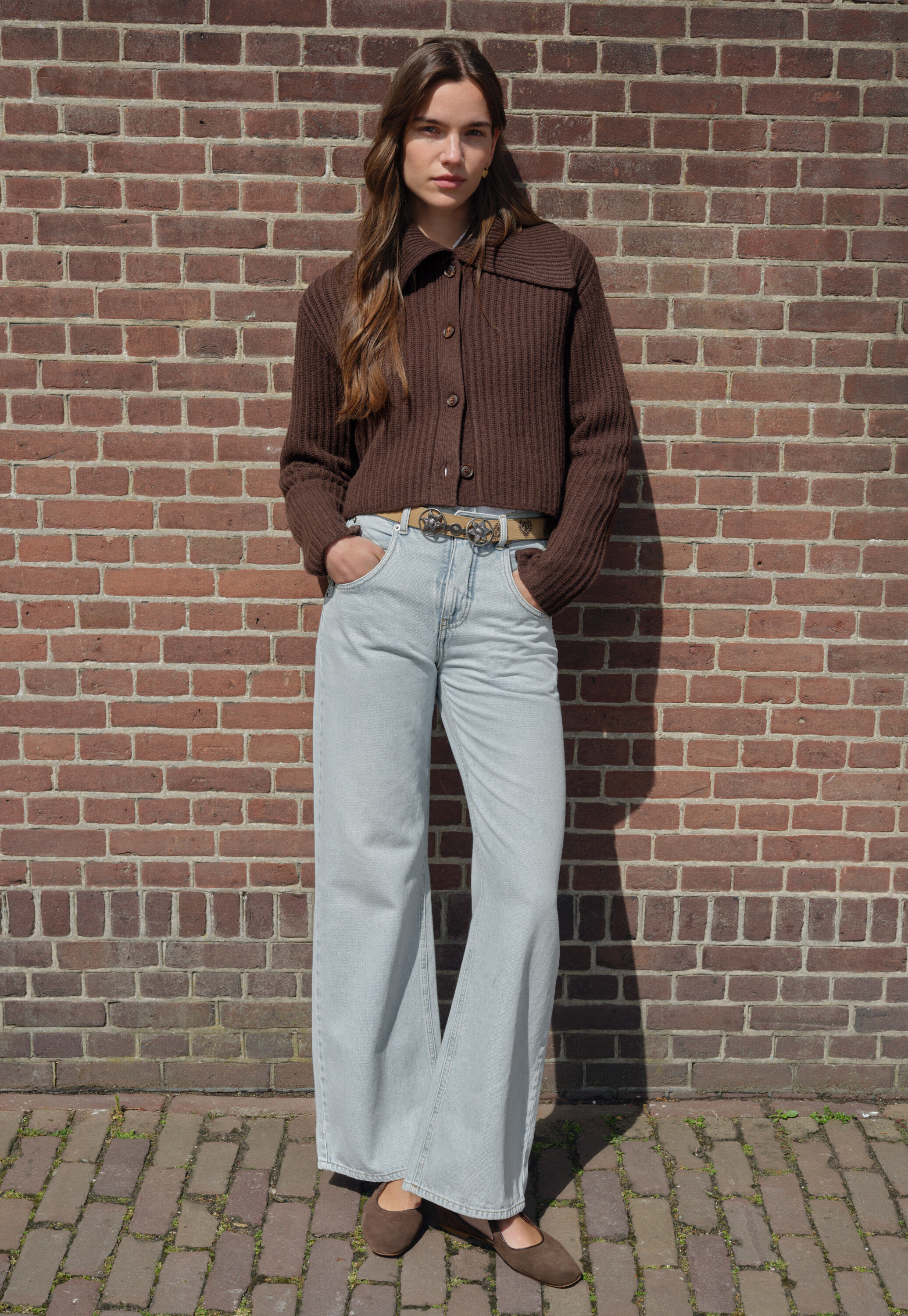 Rib-stitch collared cardigan