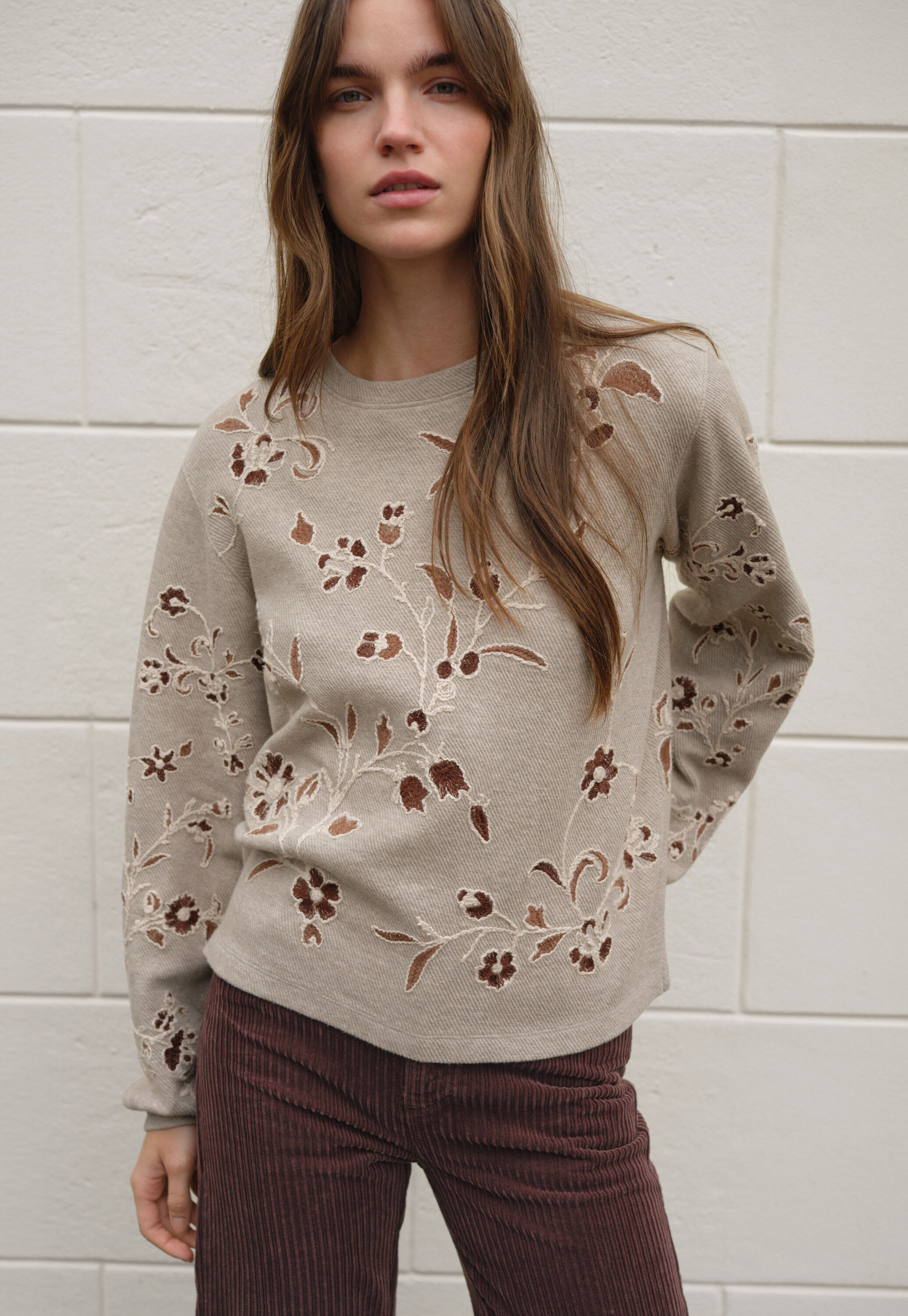 Embroidered jersey top