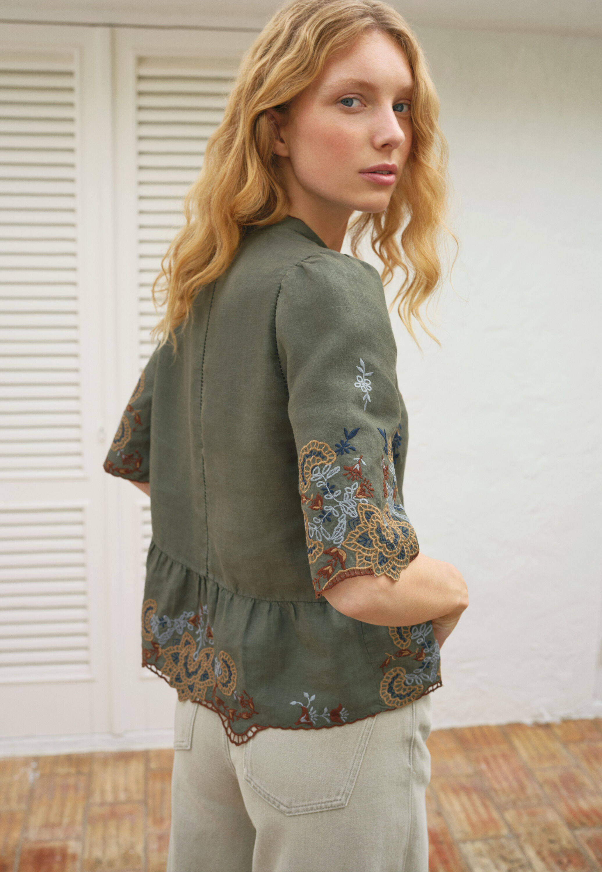 Cropped cutwork blouse