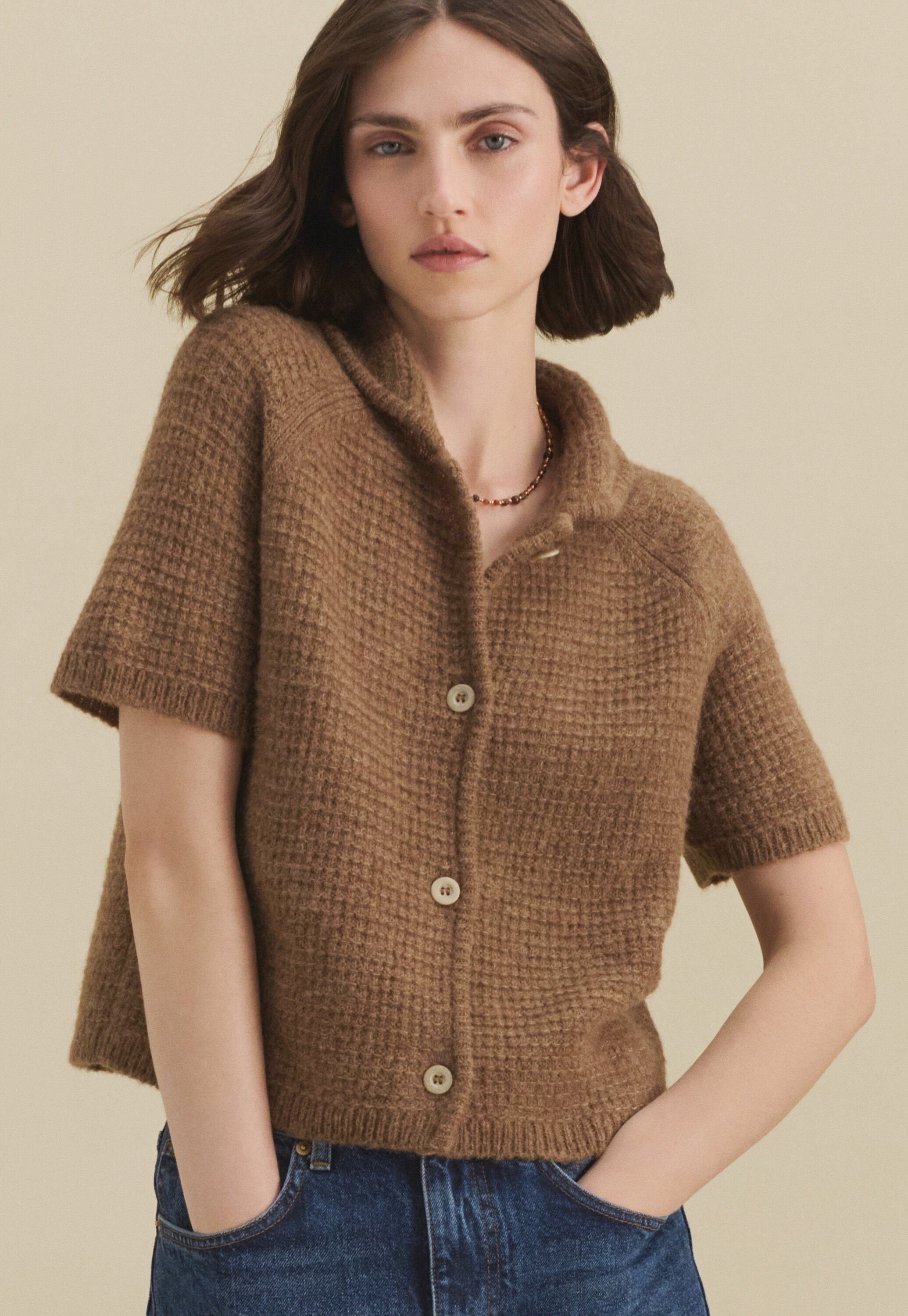 Waffle-stitch cardigan