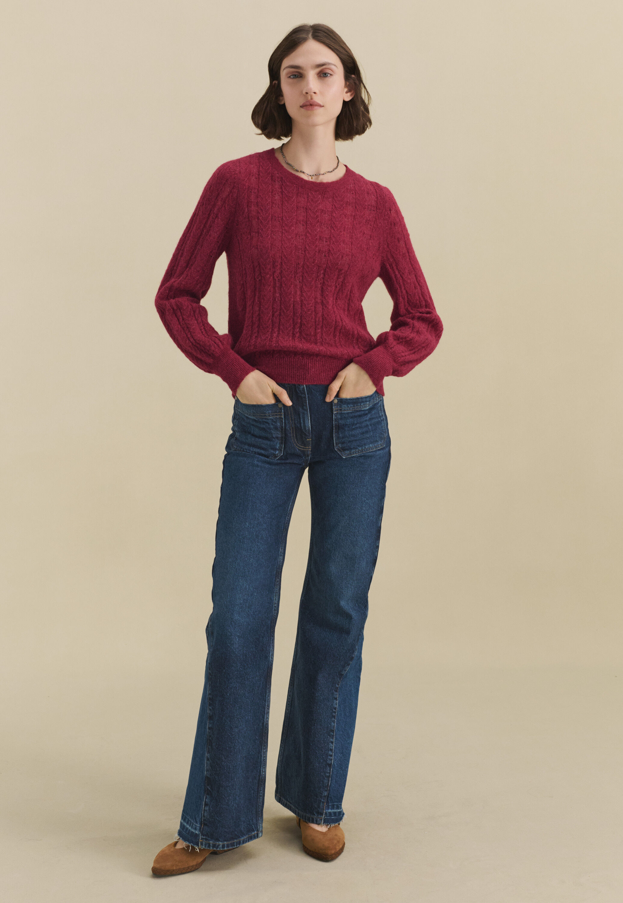 Lace-stitch sweater