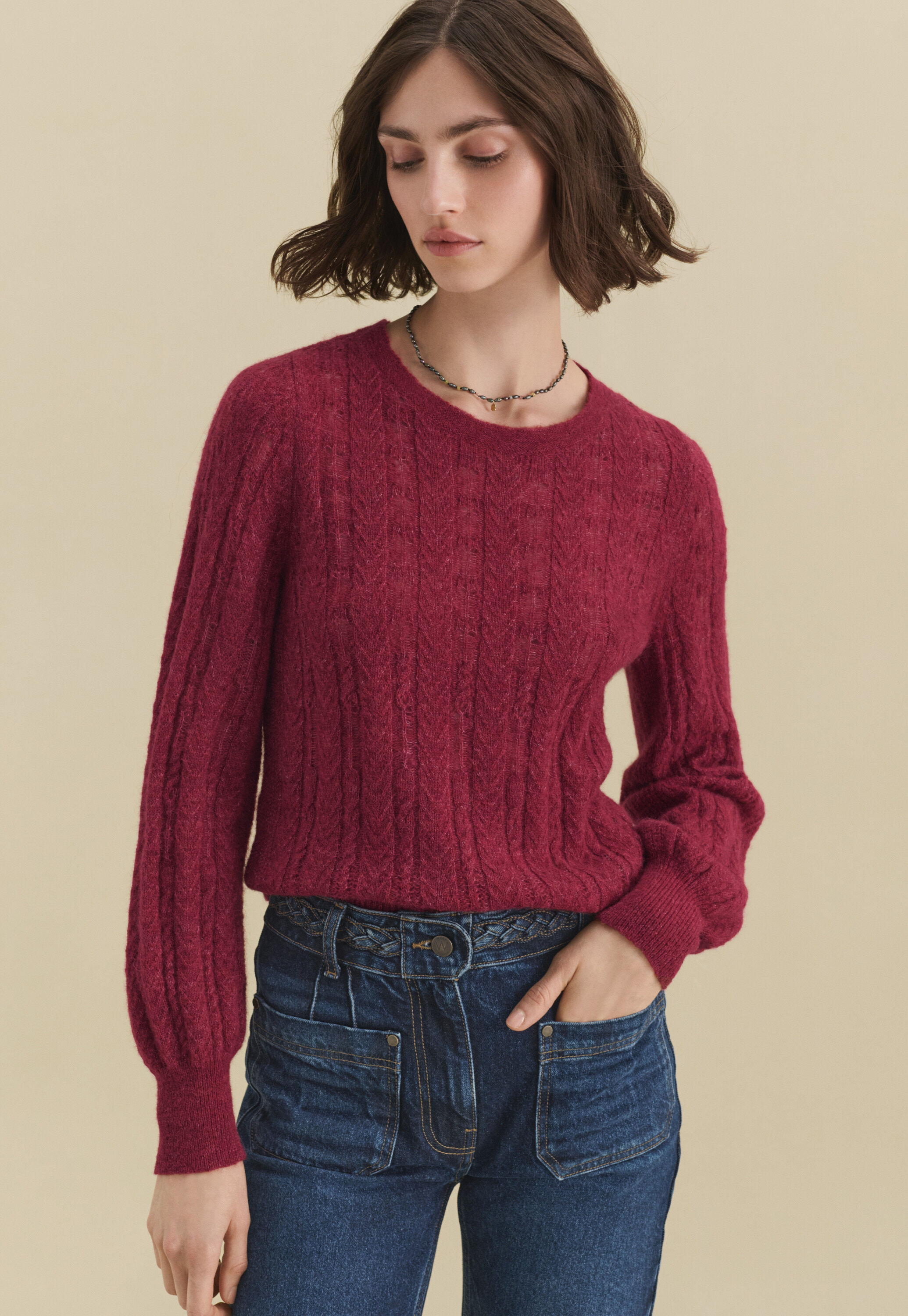 Lace-stitch sweater