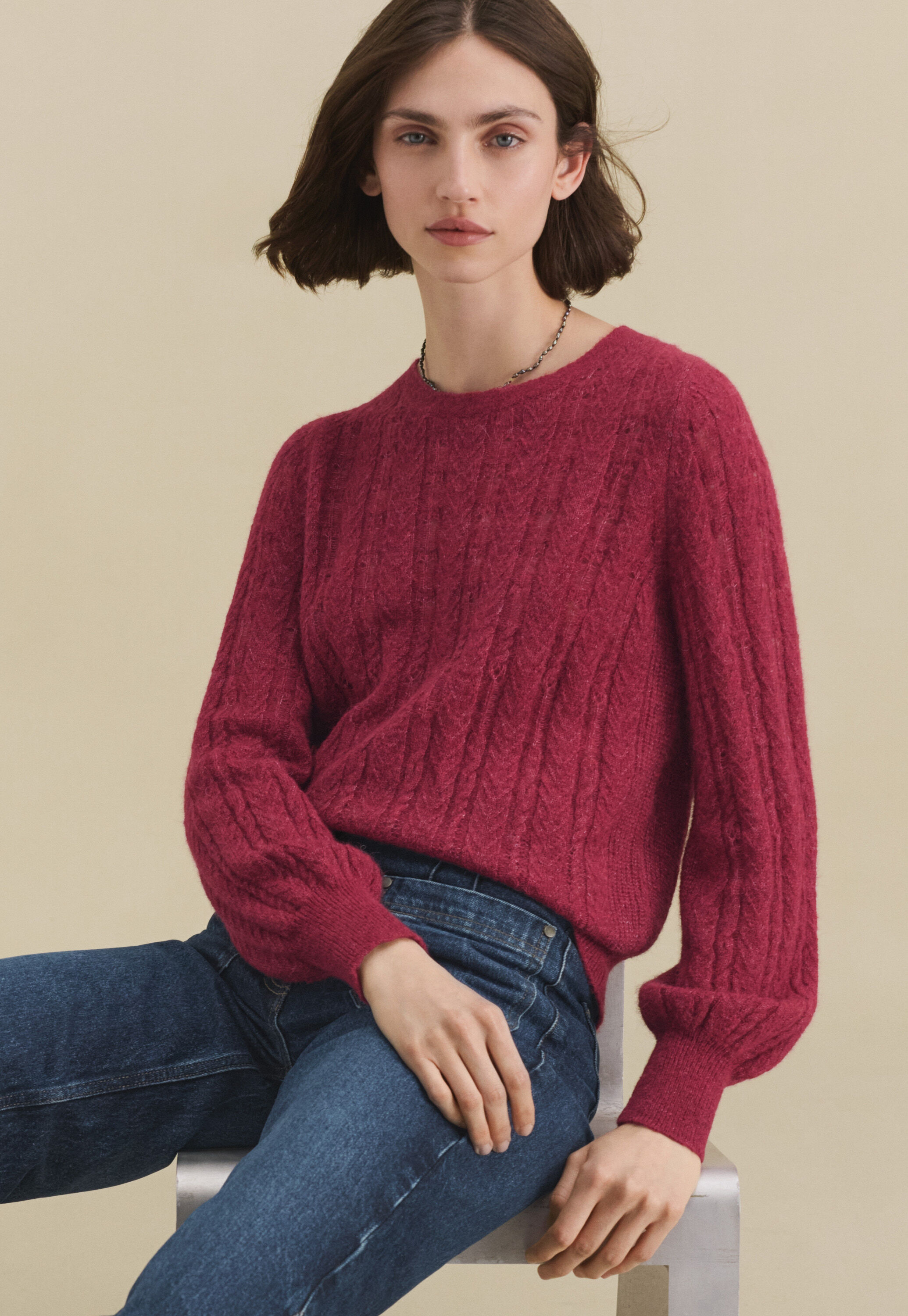 Lace-stitch sweater