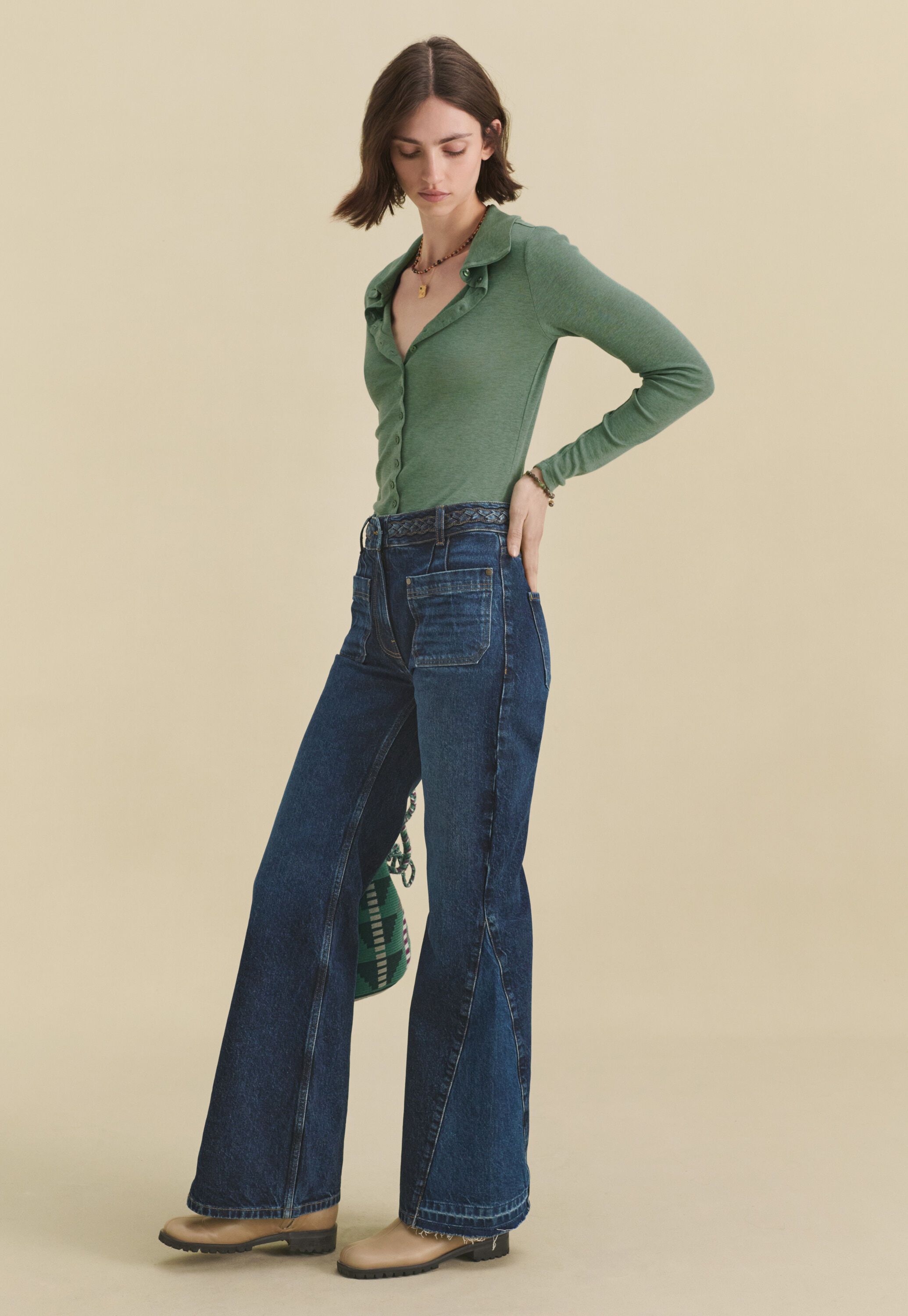 Mixed wash flare jeans