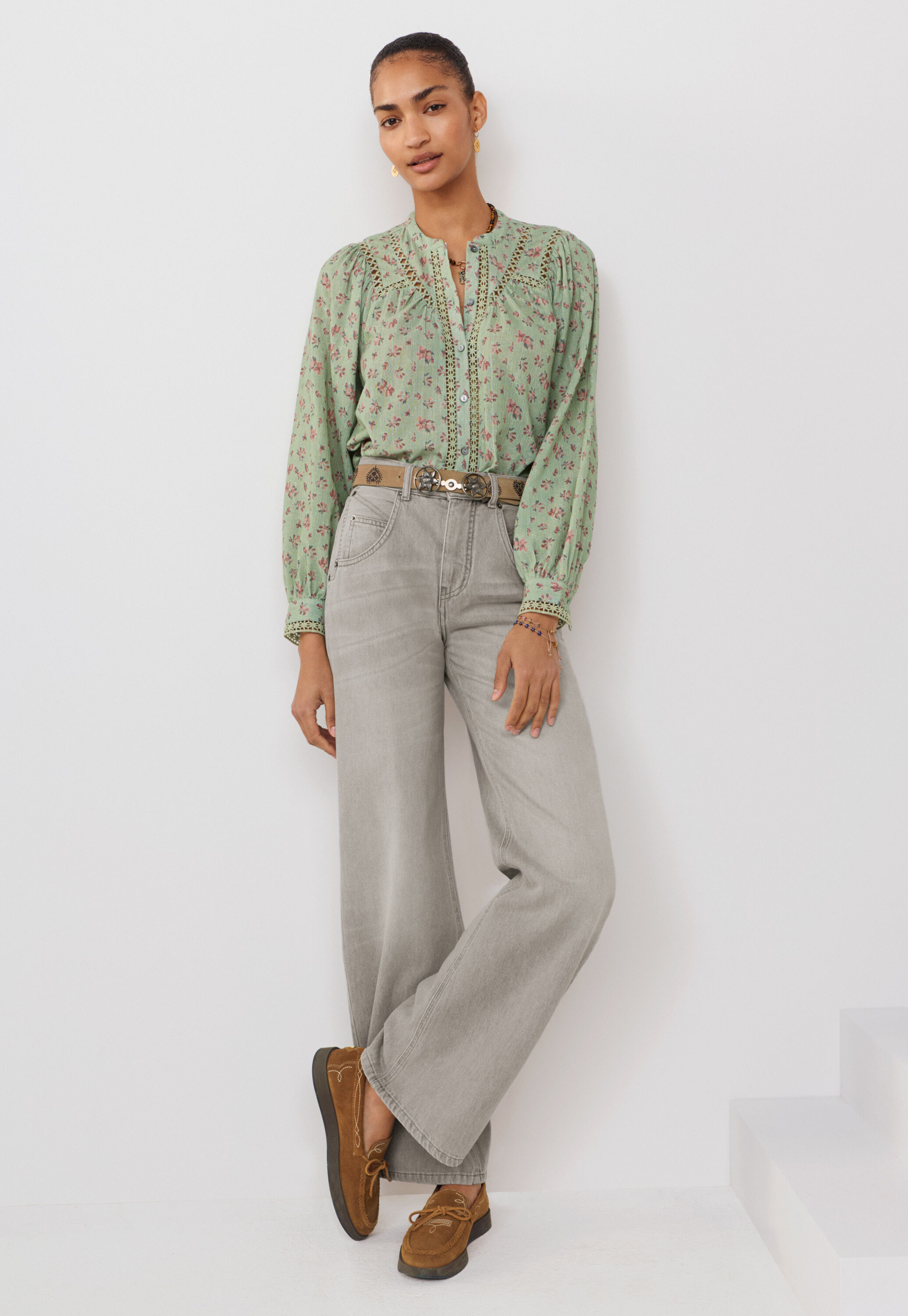 Printed gauze blouse
