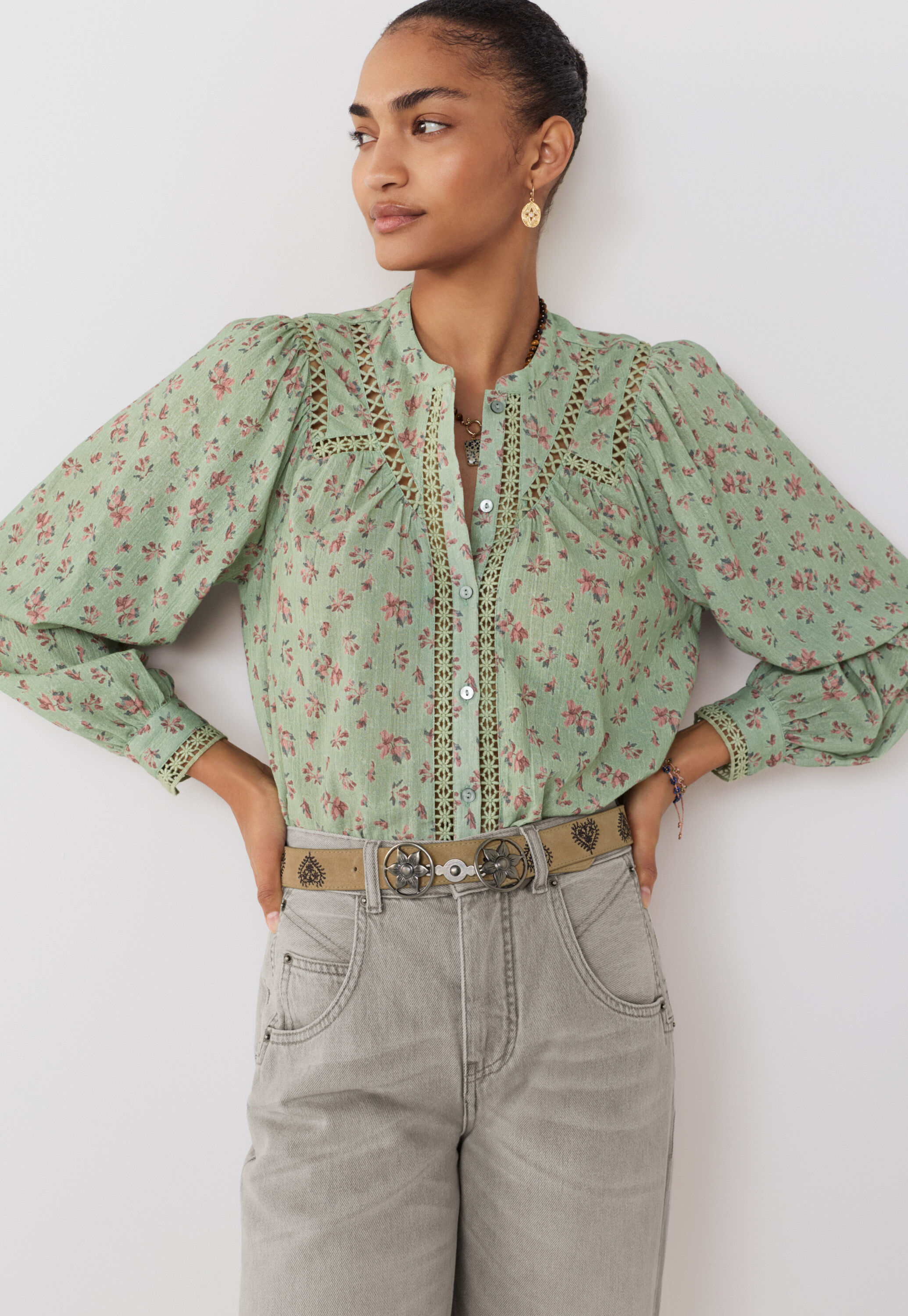 Printed gauze blouse