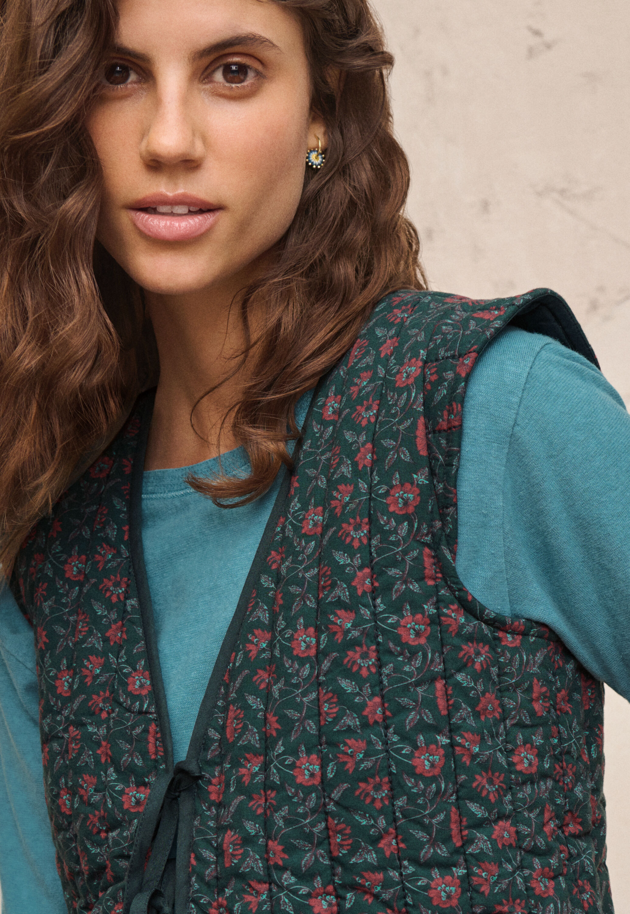 Quilted printed gilet
