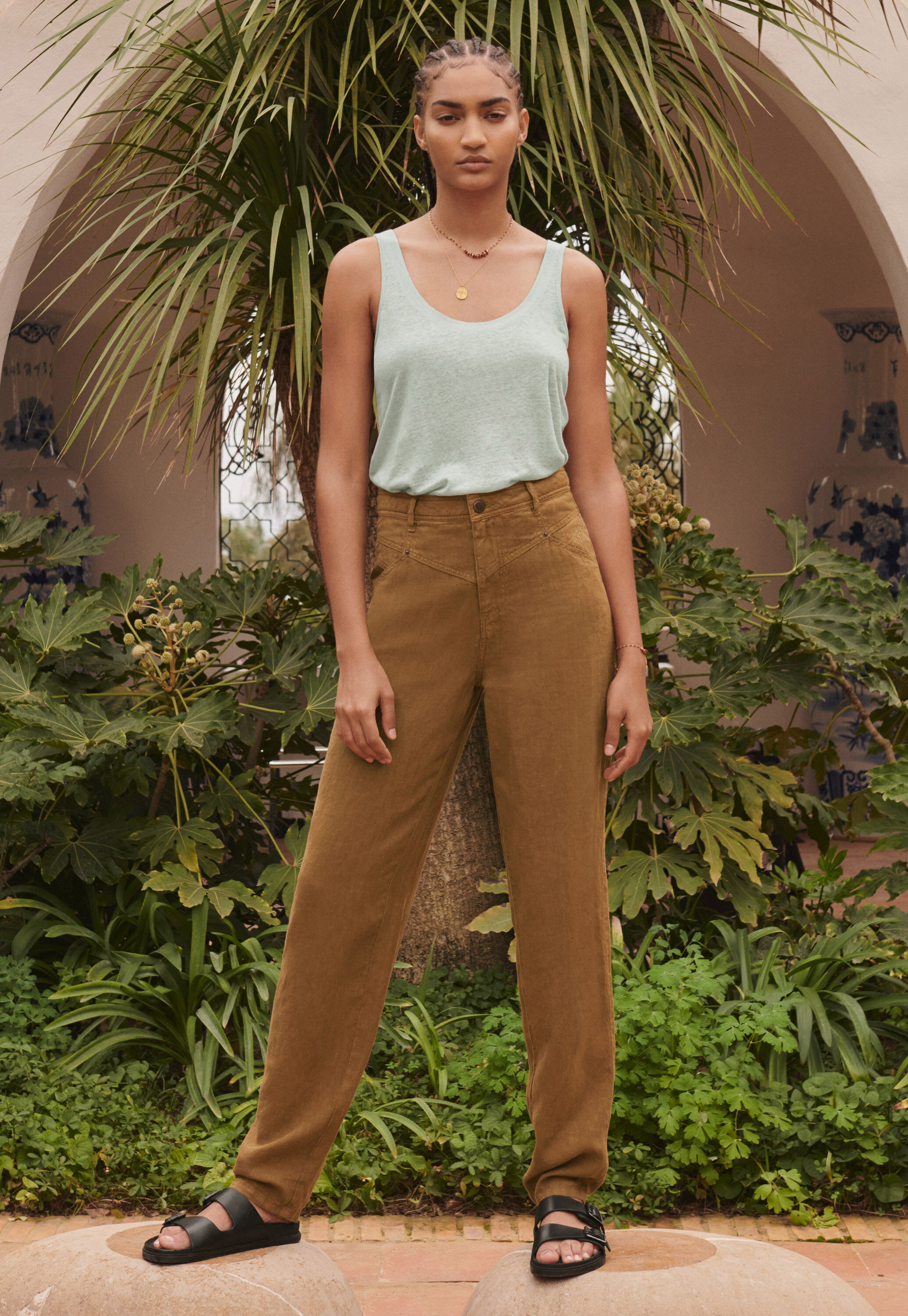 High-waisted trousers