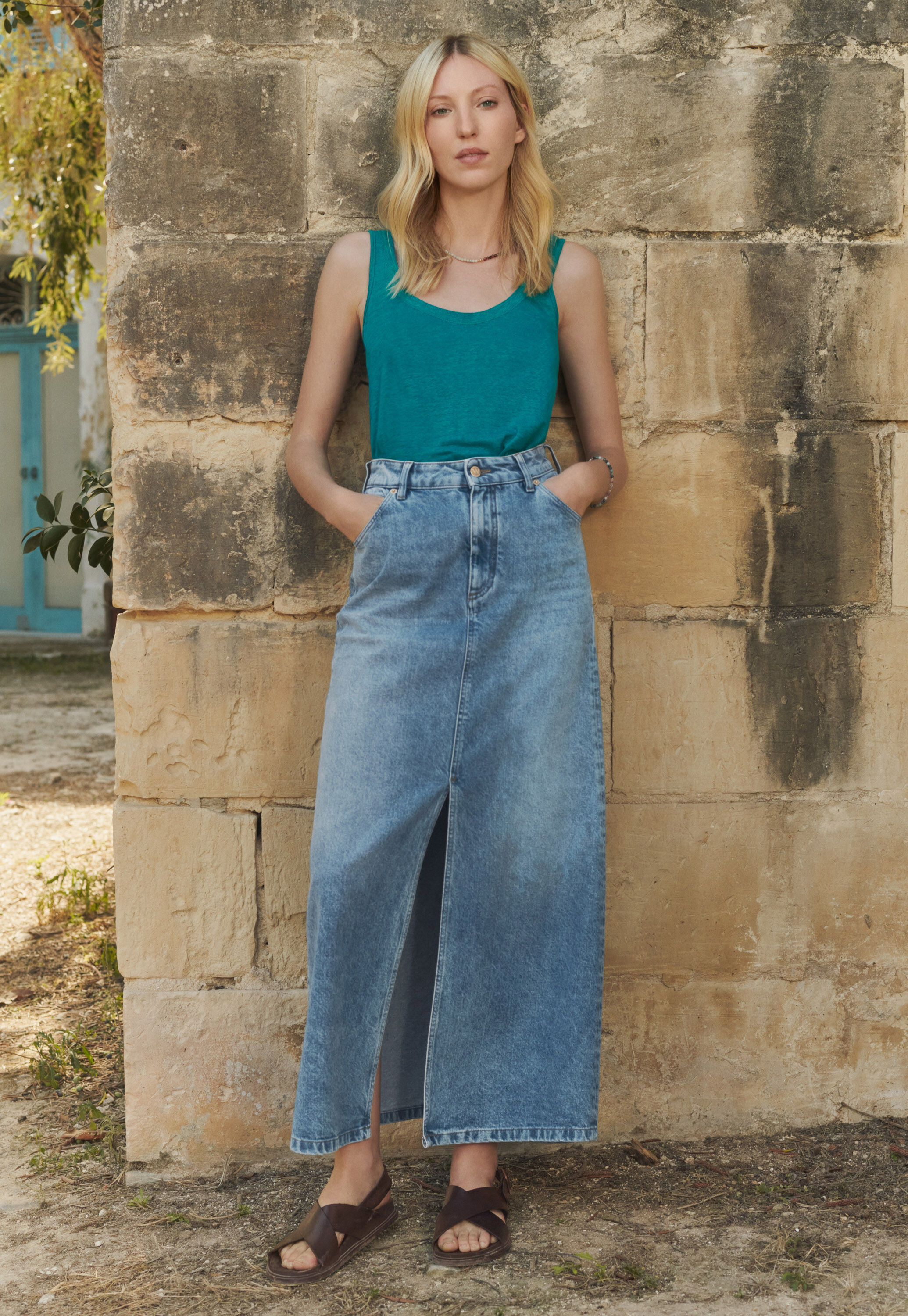 Denim maxi-skirt