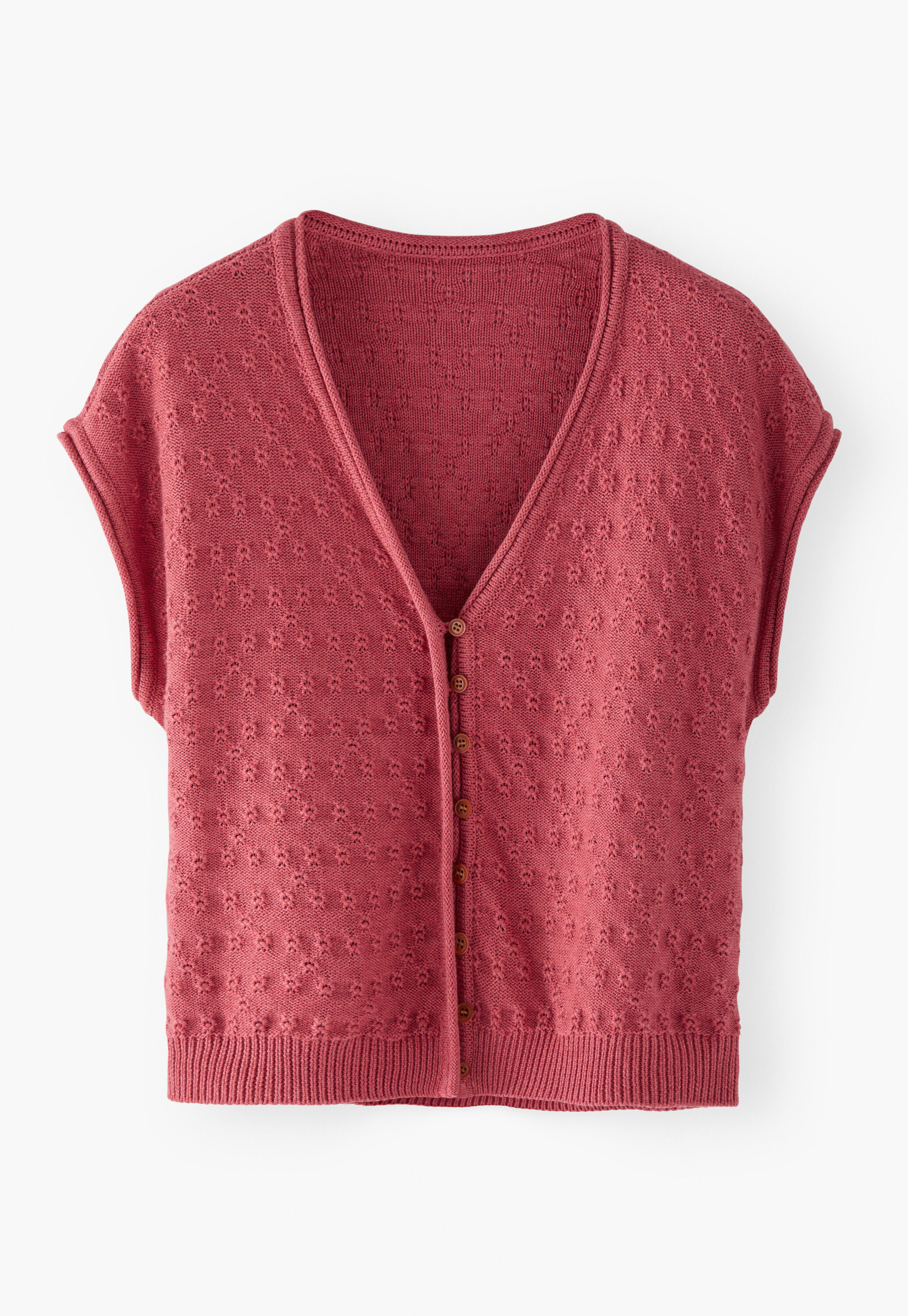 Sleeveless tuck-stitch cardigan