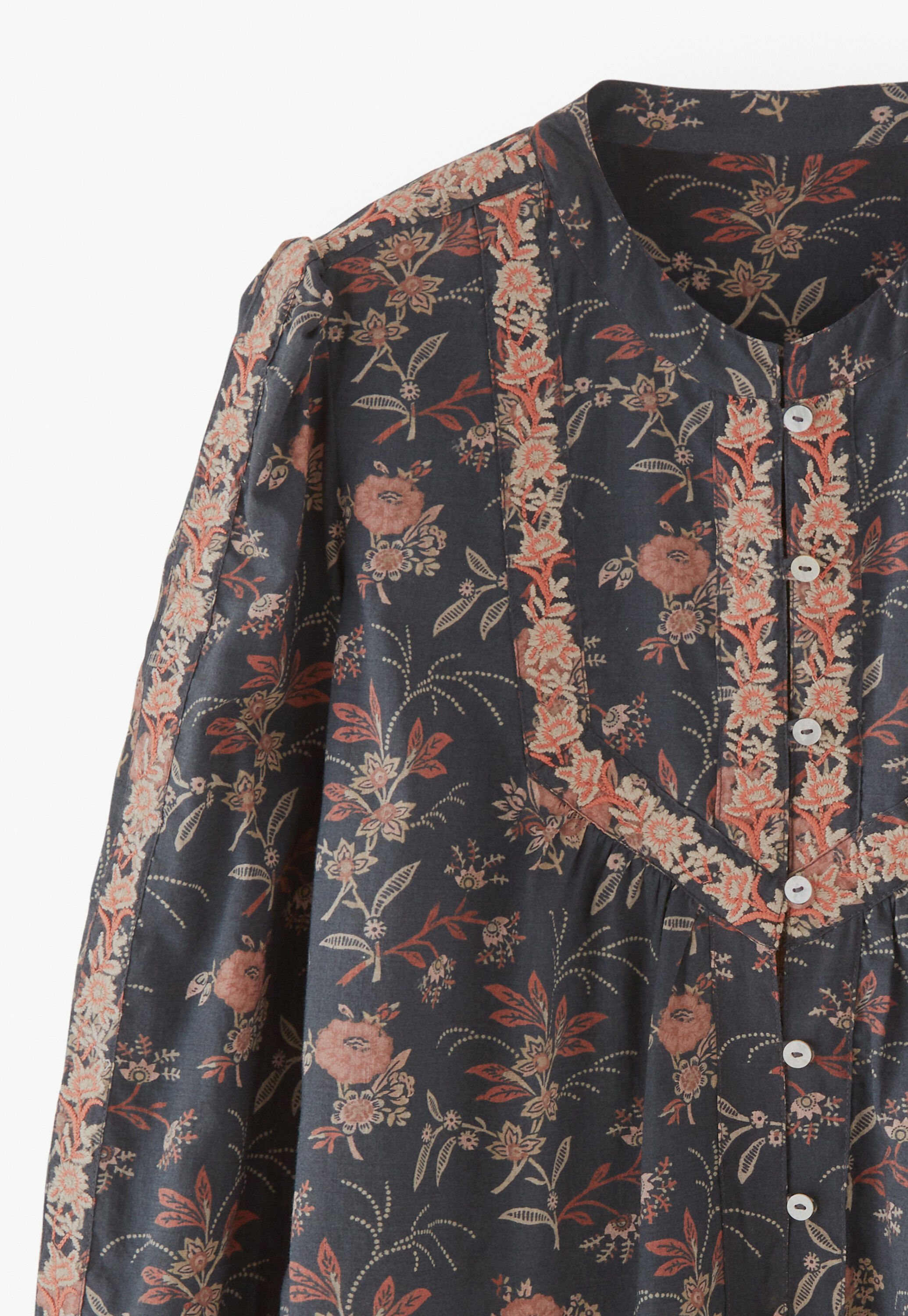 Embroidered printed blouse