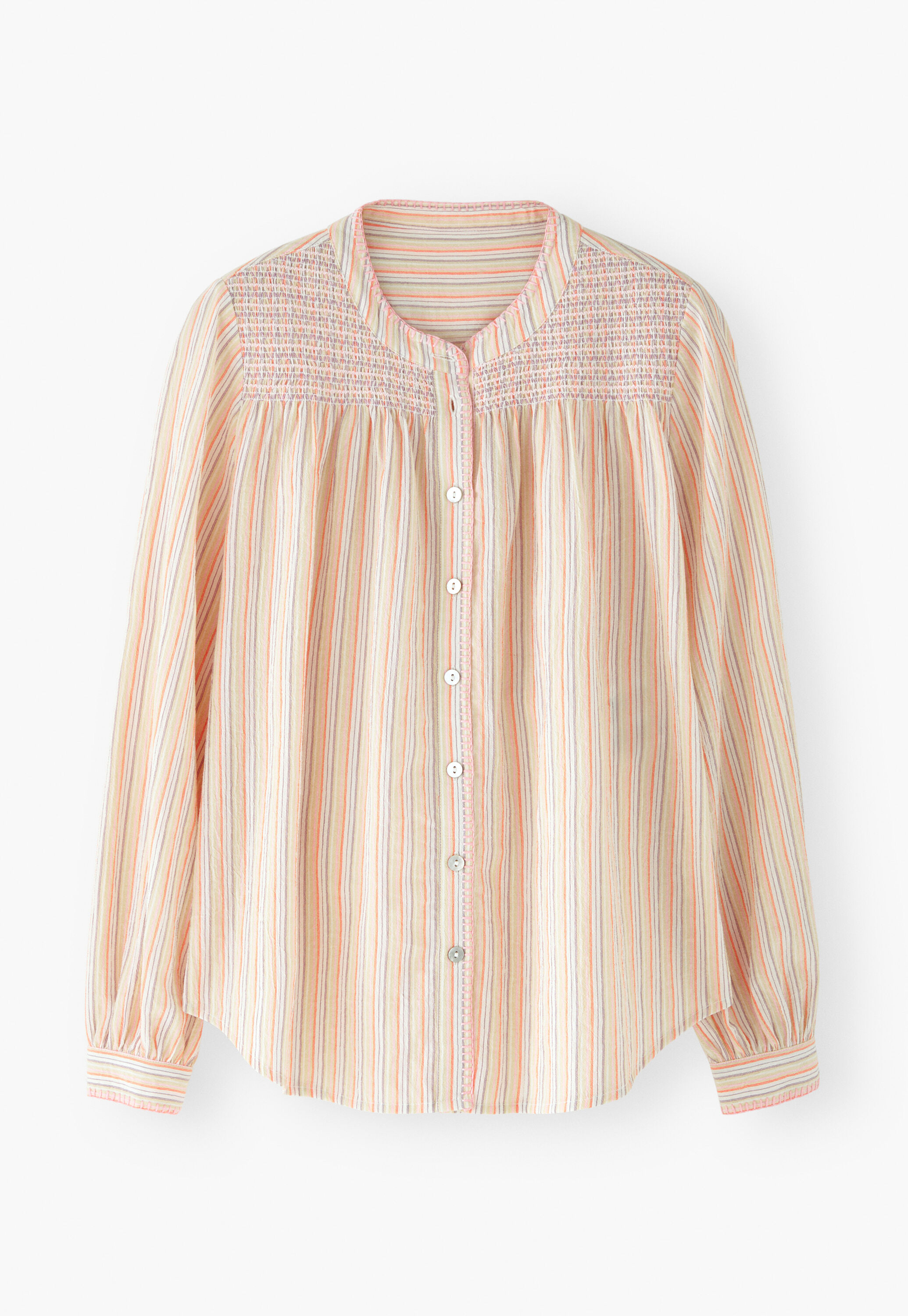 Striped shirring-detail blouse