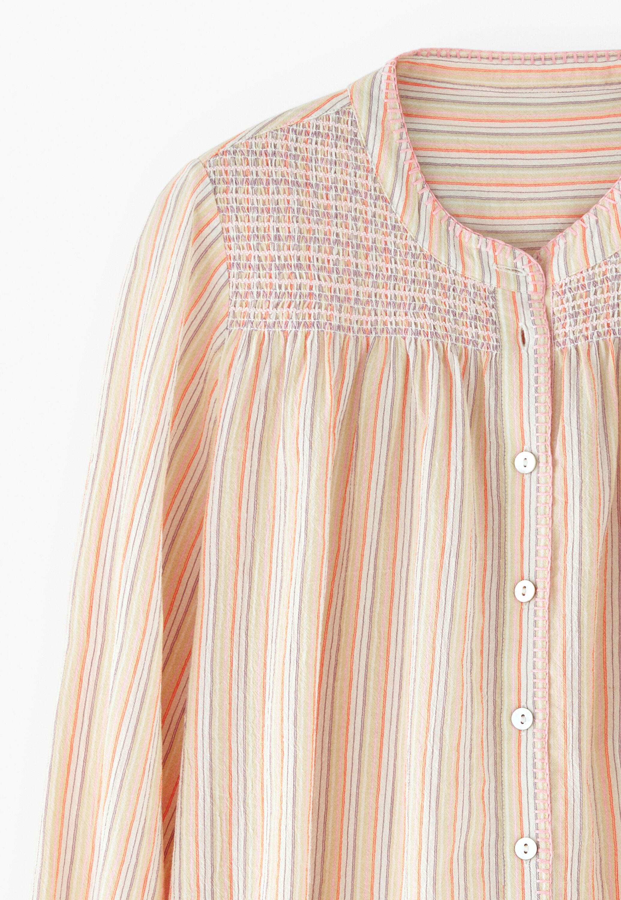 Striped shirring-detail blouse