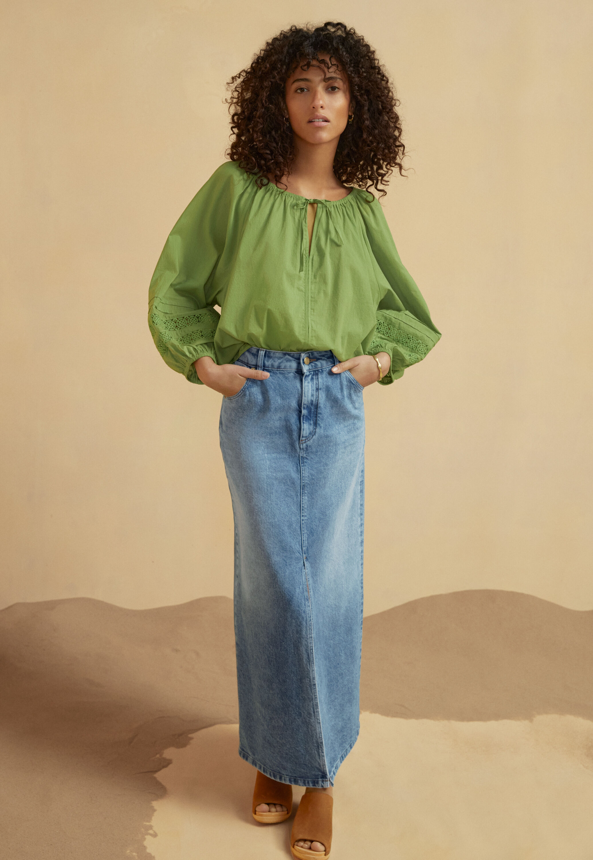 Denim maxi-skirt