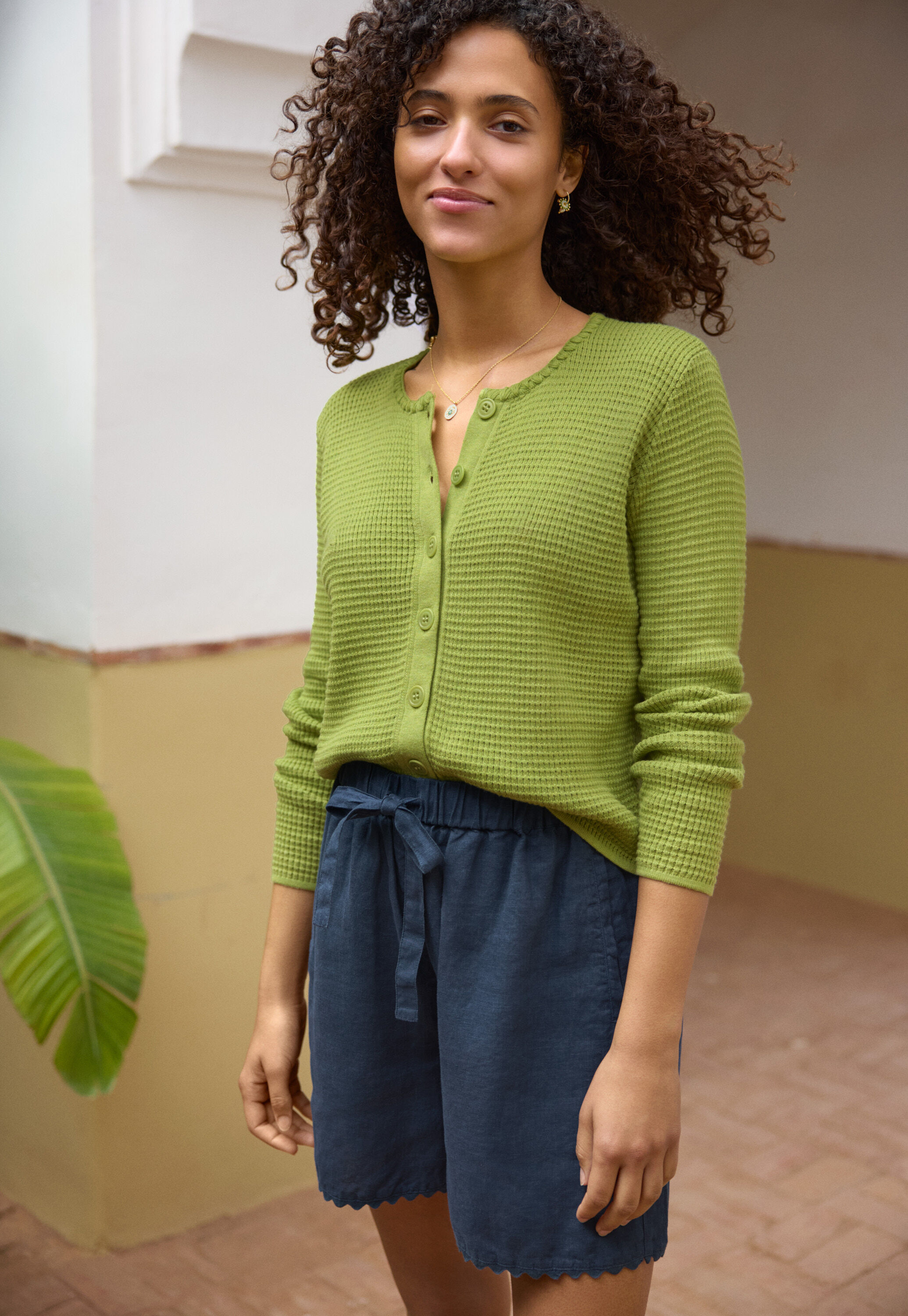 Waffle-stitch cardigan