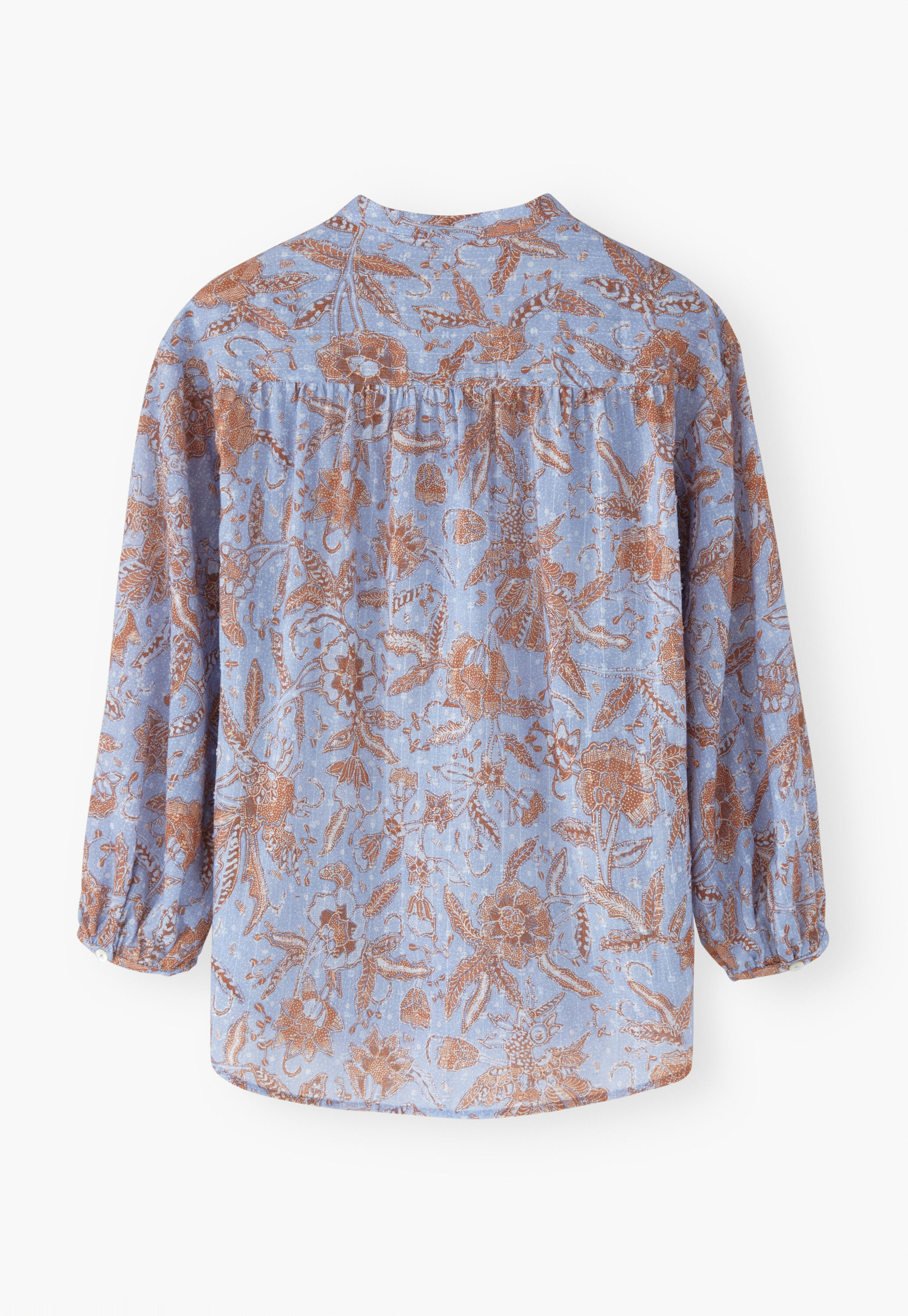 Collarless printed blouse